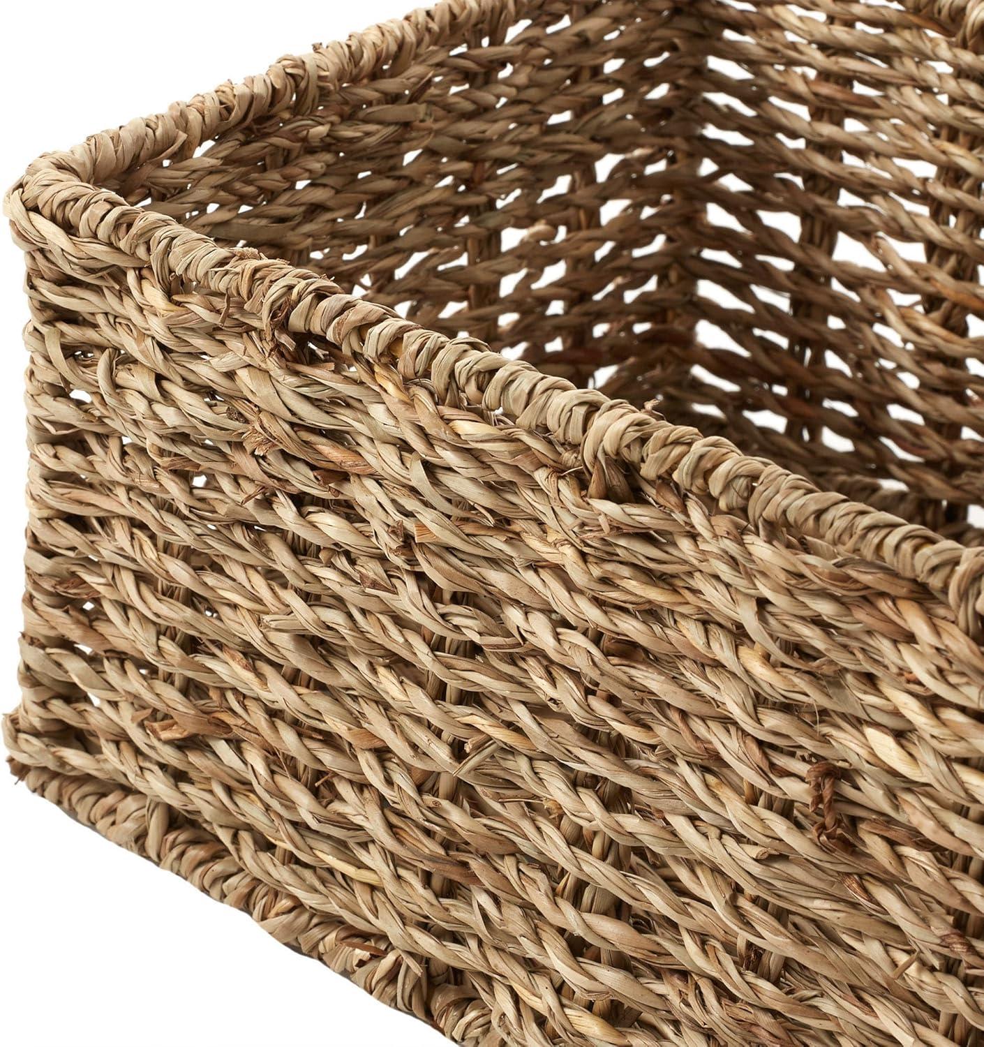 Casafield Bathroom Storage Baskets - Set of 2, Natural - Seagrass, 16" W  x 6.75" D x 4.25" H, Woven Toilet Paper, Tissue, Shelving Bins