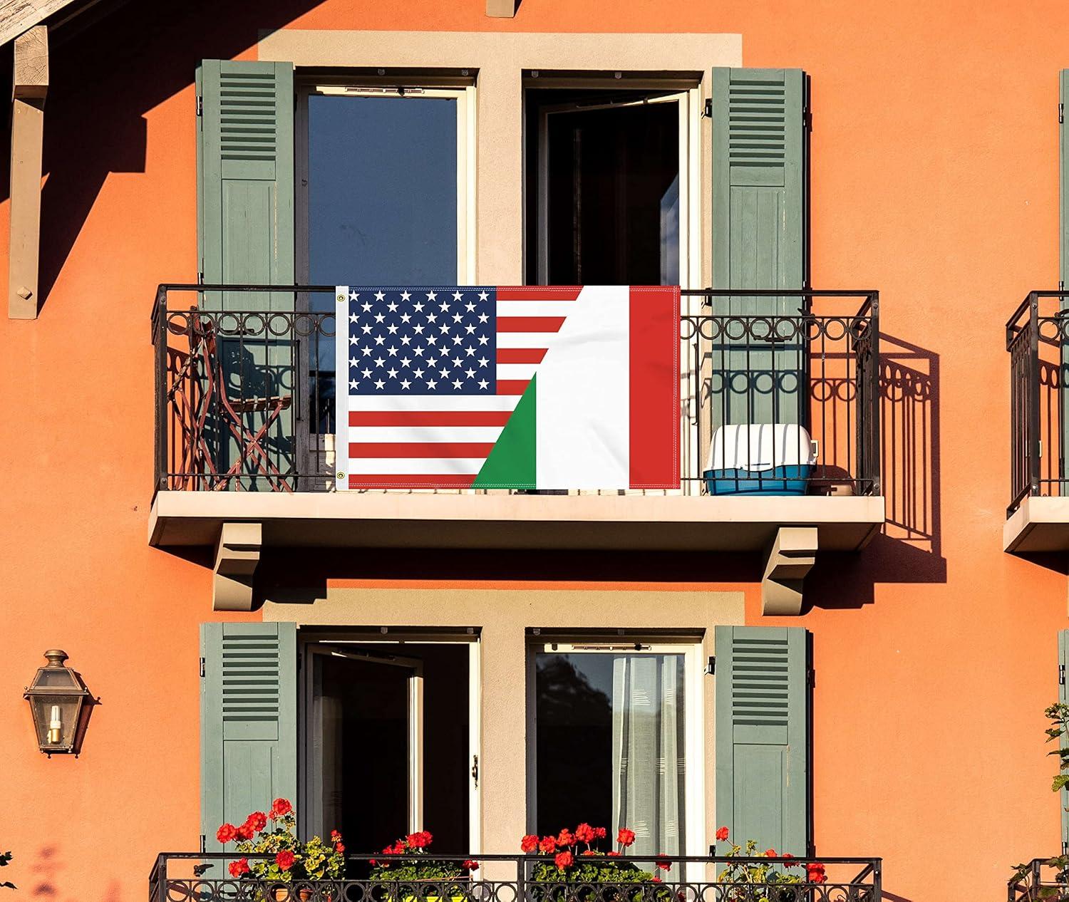 3×5 FT Italy USA Flag, Large 150D America Italians Outdoor Banner,Double Side Printing Decor For Patio Garden With Brass Gromment