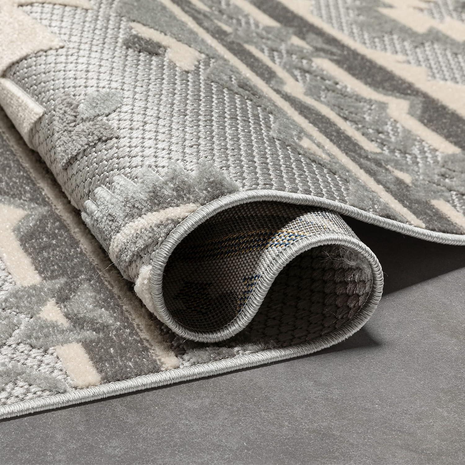 Ebern Designs Dickenson Mamba Geometric Grey Indoor/Outdoor Hi-Lo Area Rug