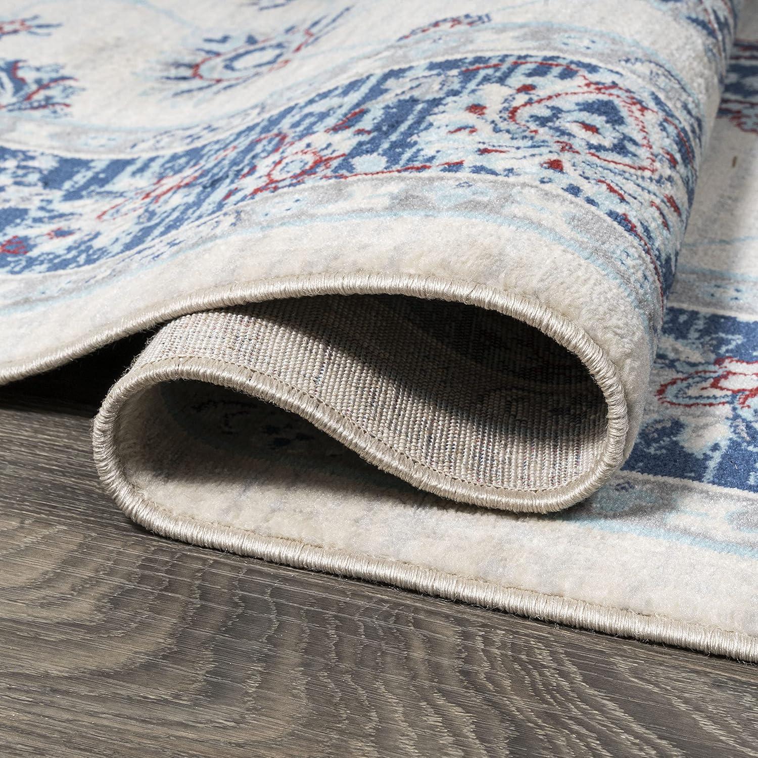 4' X 6' Modern Persian Vintage Moroccan Traditional Area Rug, Blue/Ivory/Red - JONATHAN Y