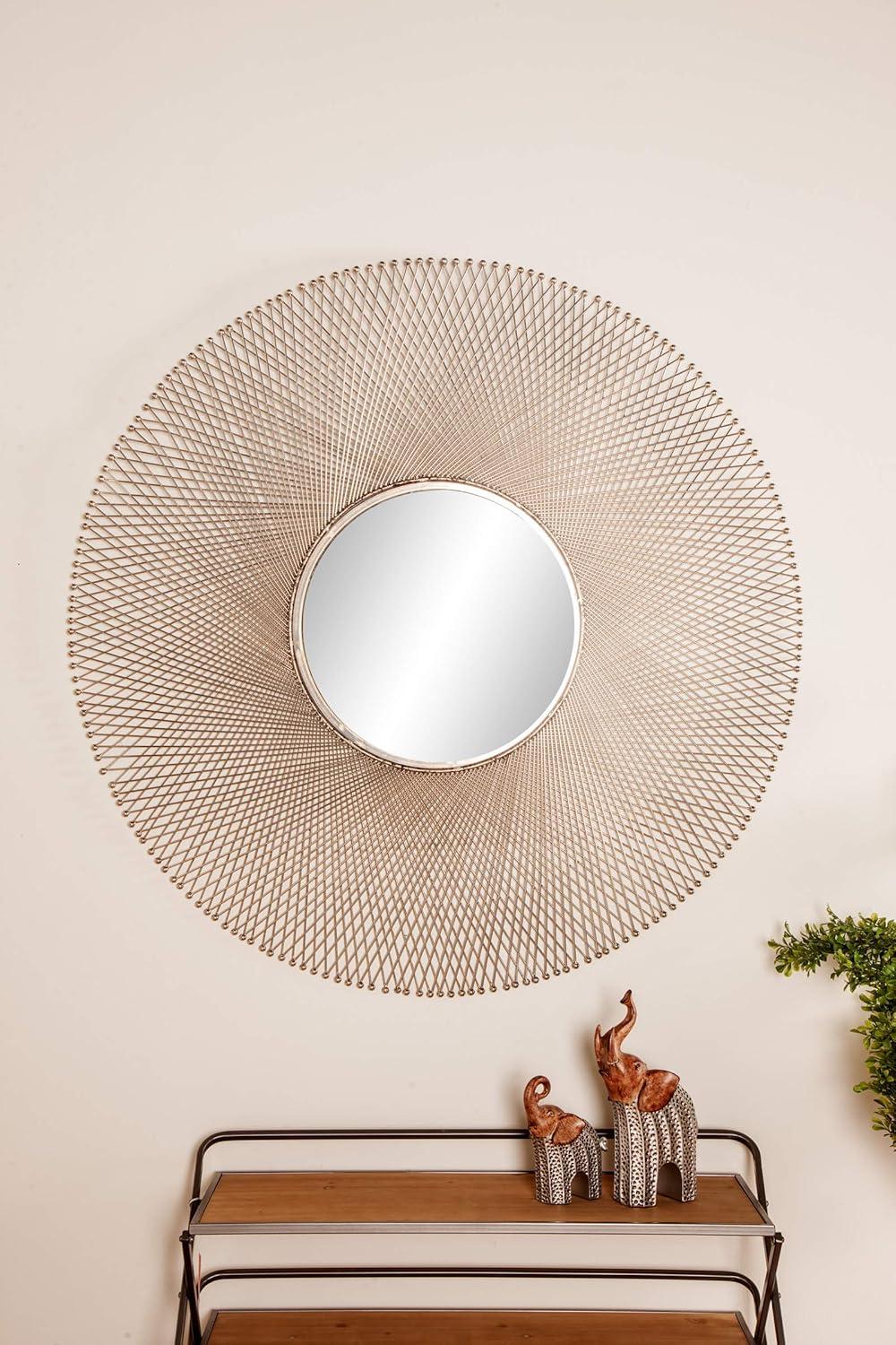 45" x 45" Metal Starburst Wall Mirror Silver - Olivia & May: Iron Frame, Round Shape, No Assembly Required