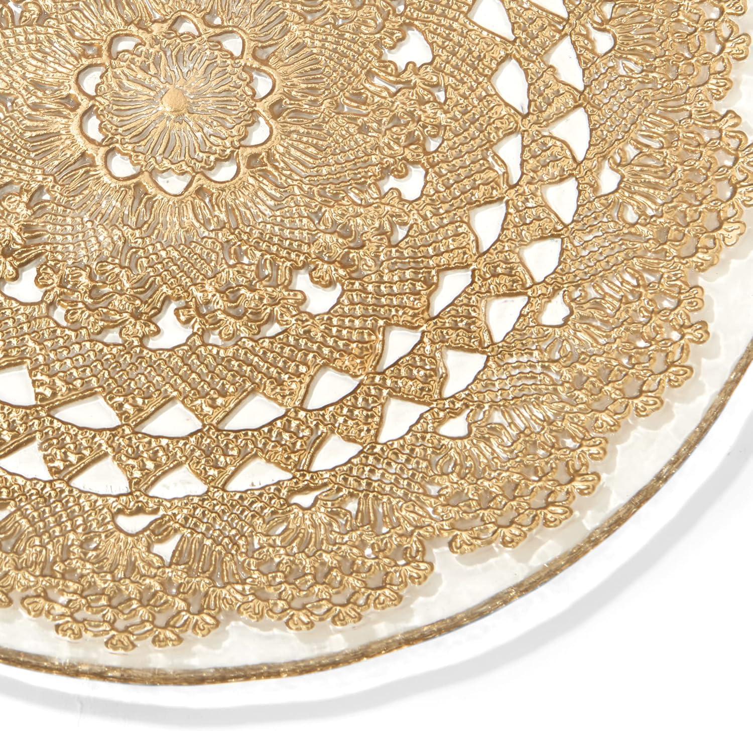 American Atelier, Round, Clear and Gold, Glass Dolly Ginger Decorative Charger Plate, 13"