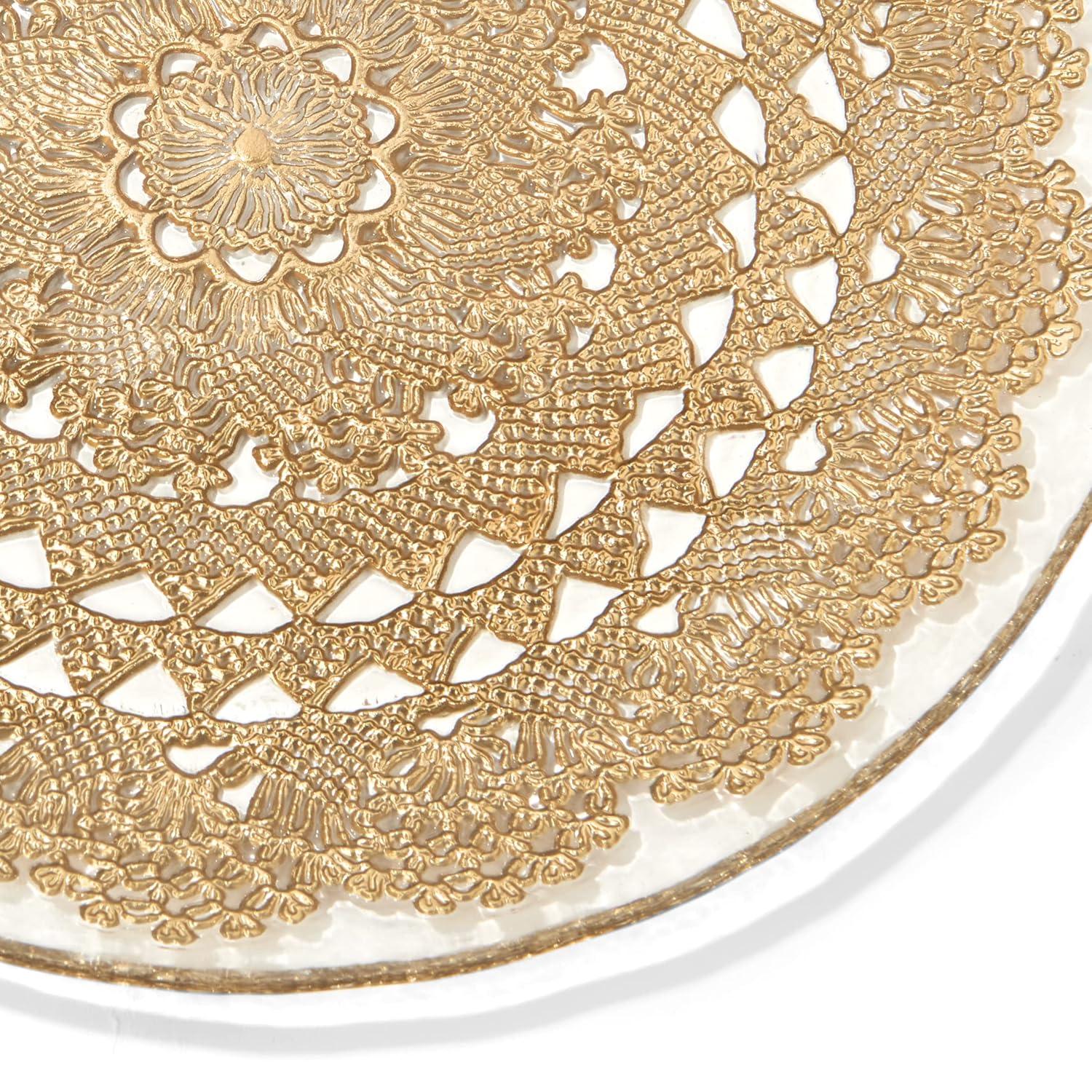 American Atelier, Round, Clear and Gold, Glass Dolly Ginger Decorative Charger Plate, 13"