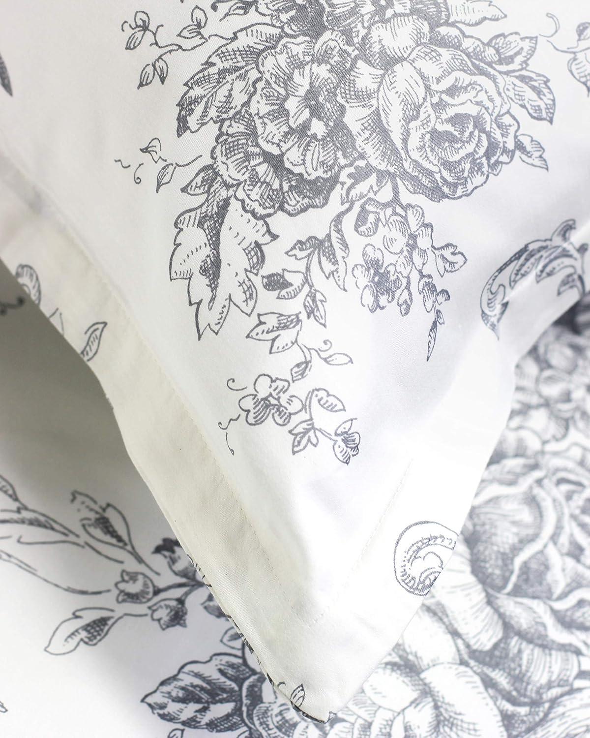 Melange Home Printed Design Cotton Collection 400 Thread Count Light Blue Toile Duvet Set King - Cal King 3 Piece