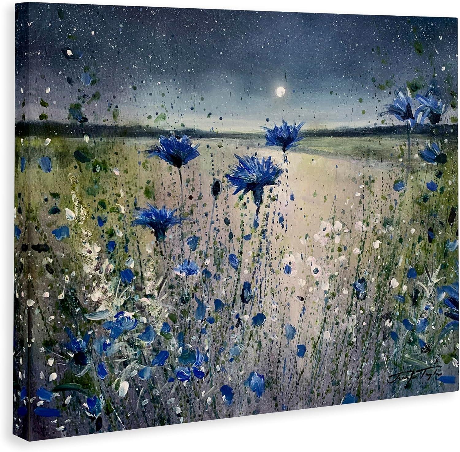 Blooming Blue Flowers Night Moon Giclee Art By Jennifer Taylor Art