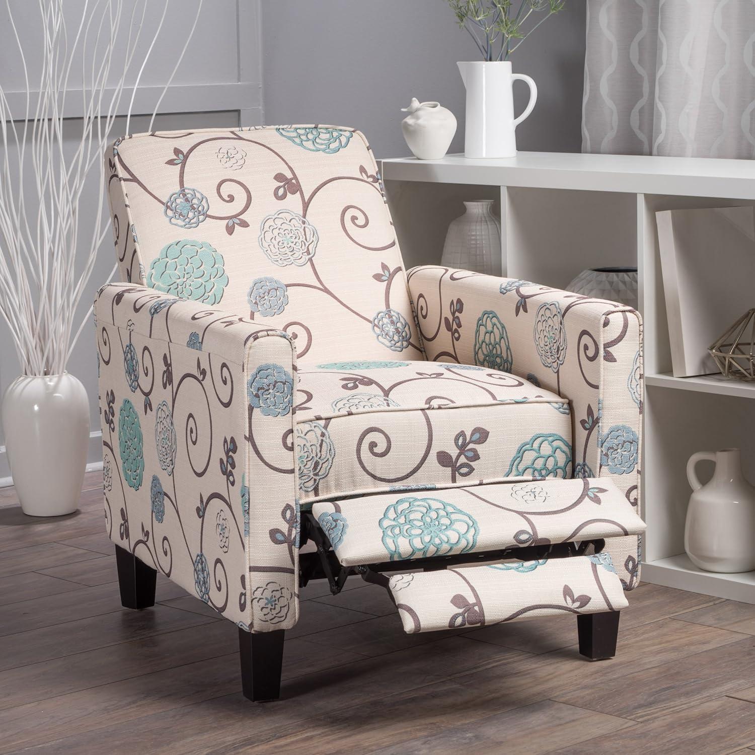 Darvis Fabric Recliner White - Christopher Knight Home: Petite Design, Tapered Legs, Piped Edges