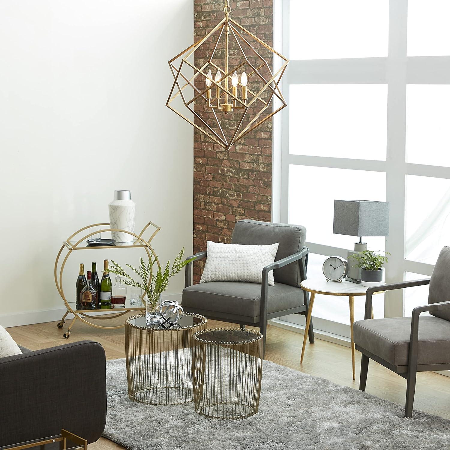 Modern Metal Chandelier with Link Style Chain Gold - Olivia & May: Ceiling Lighting, Geometric Design, E12 Socket