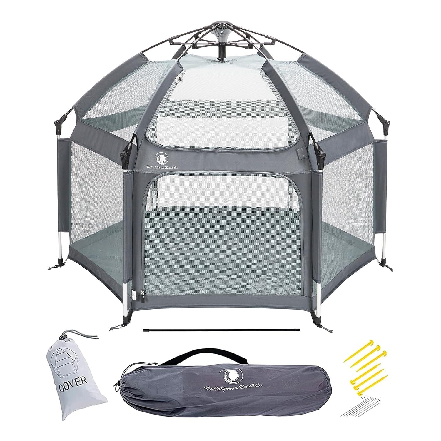 Anchor Grey Foldable Portable Baby Playpen with Canopy and Travel Bag