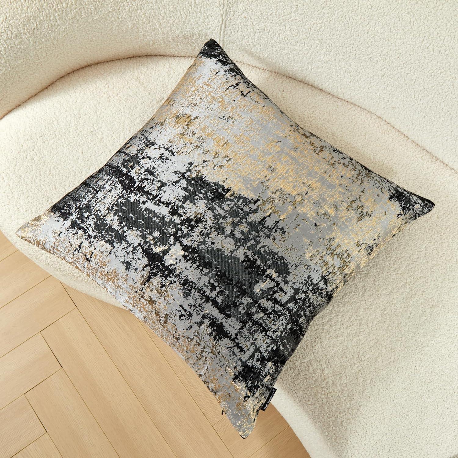 18'' Gold and Black Polyester Euro Throw Pillow Cover