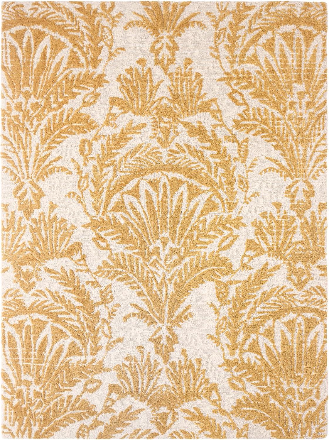 NICOLE MILLER NEW YORK Mod Damask Chambray Handcrafted Wool Area Rug Gold