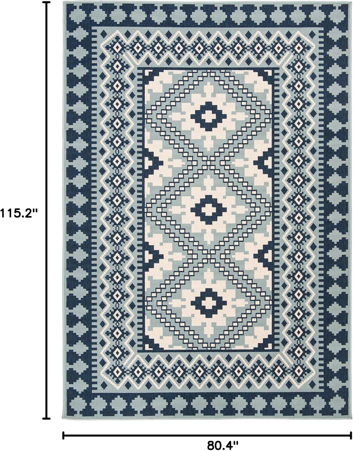 Veranda VER099 Power Loomed Indoor/Outdoor Area Rug - Ivory/Blue - 6'7"x9'6" - Safavieh.