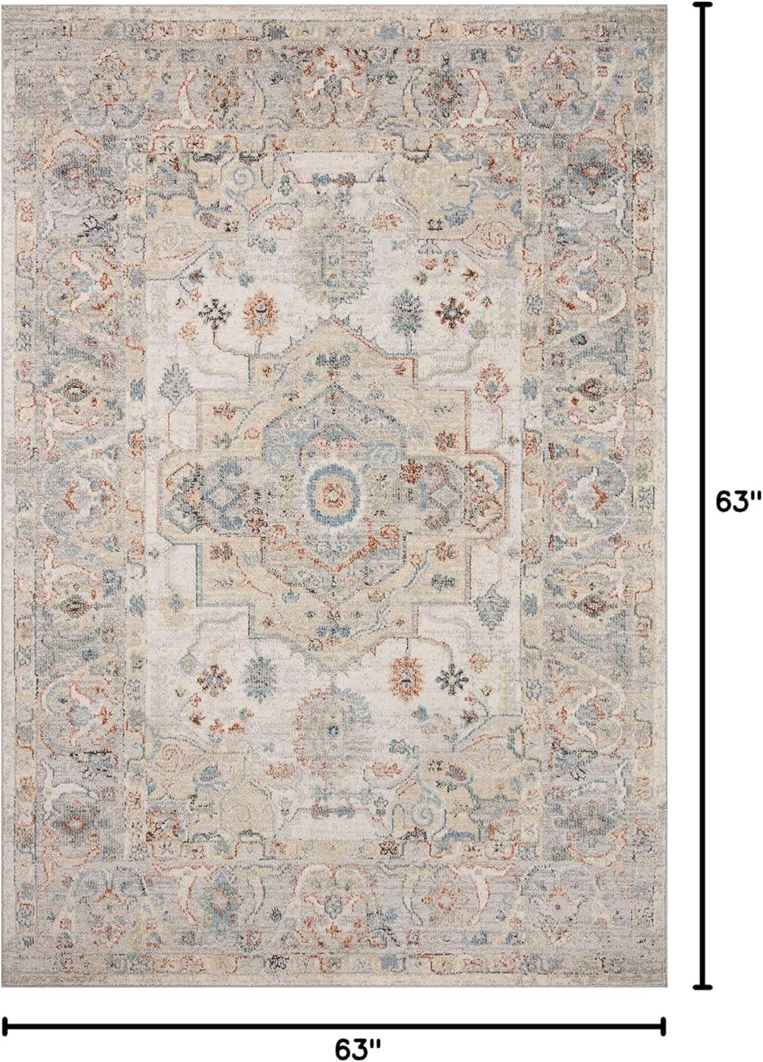 Ivory and Multi Polyester Round 5'-3" Area Rug