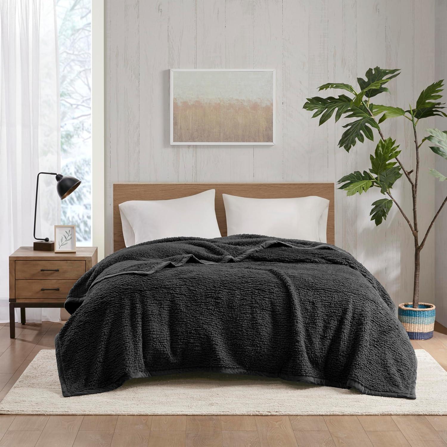 Twin Burlington Berber Bed Blanket Black