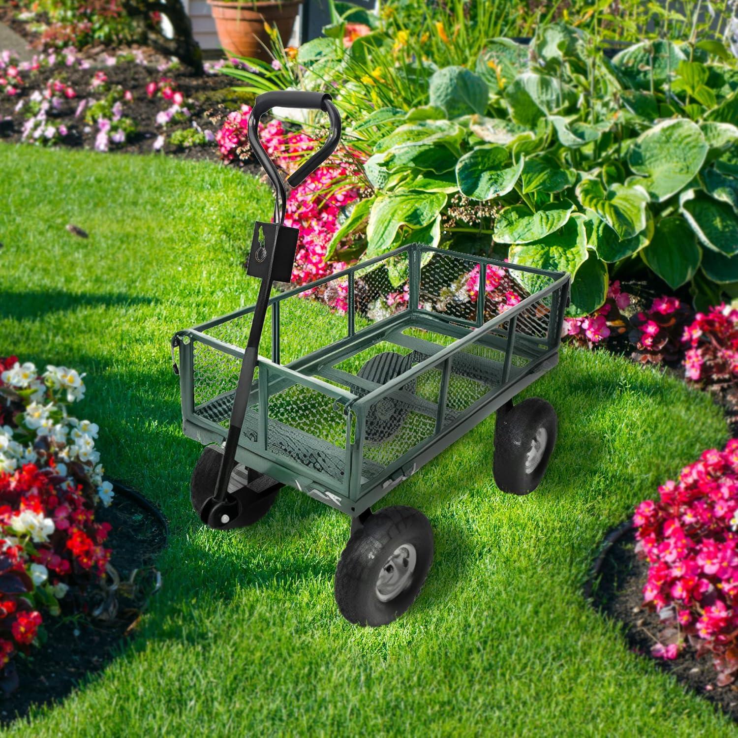 Green Thumb 70108 4 Wheel Mesh Garden Cart With Sidewalls