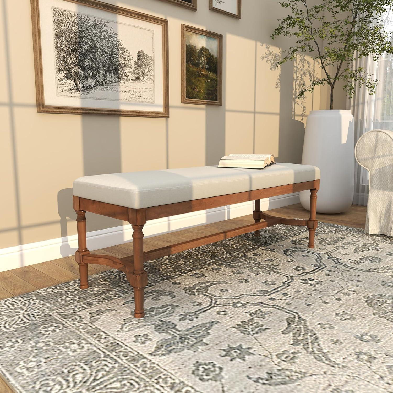 DecMode Wood Bench with Burlap Seat, Brown