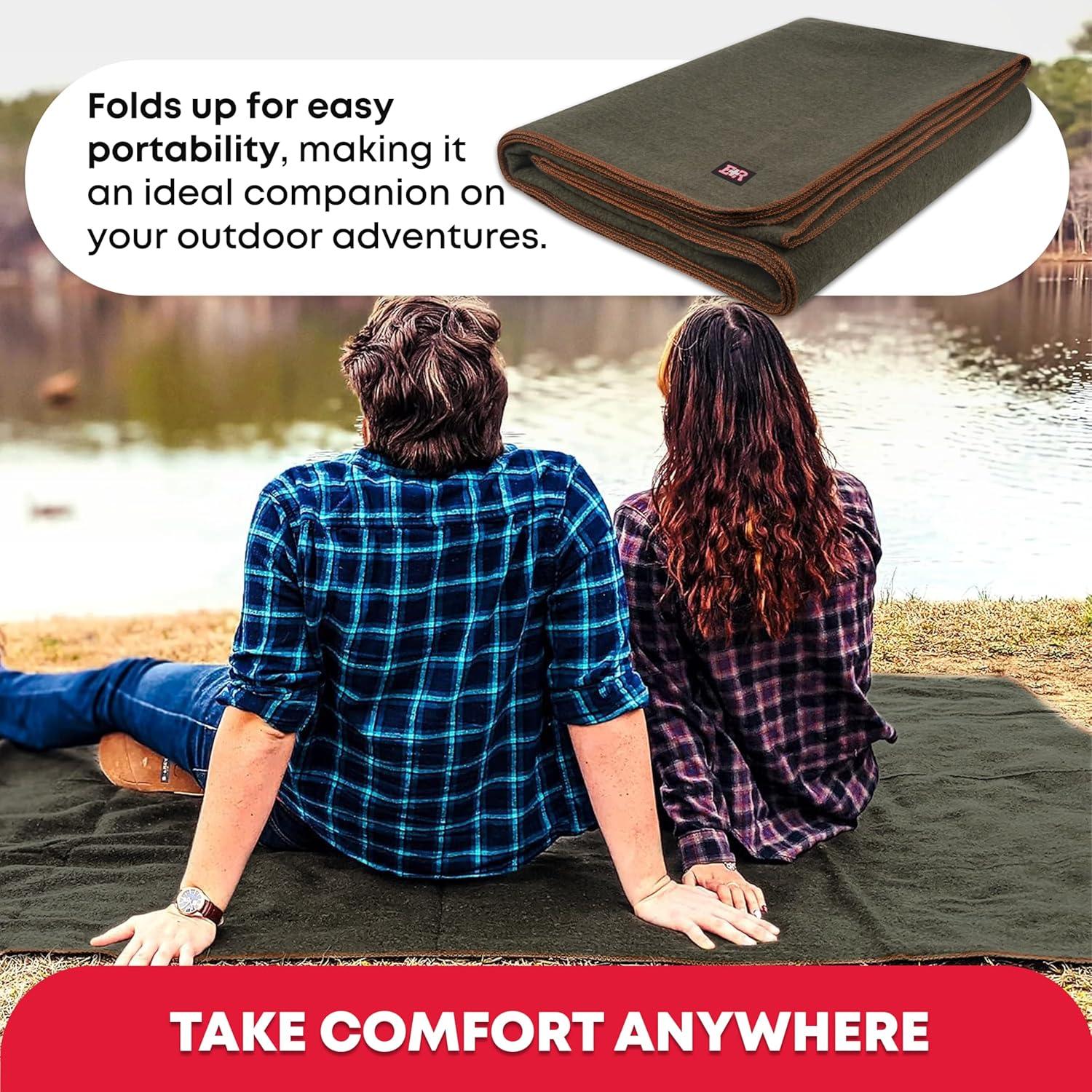 Ever Ready First Aid Military Wool Blanket - Perfect for Outdoors, Camping & Bushcraft Emergency Blanket, 95% Wool - 96" x 66", 5 lbs. - Olive Drab Green â Twin Size