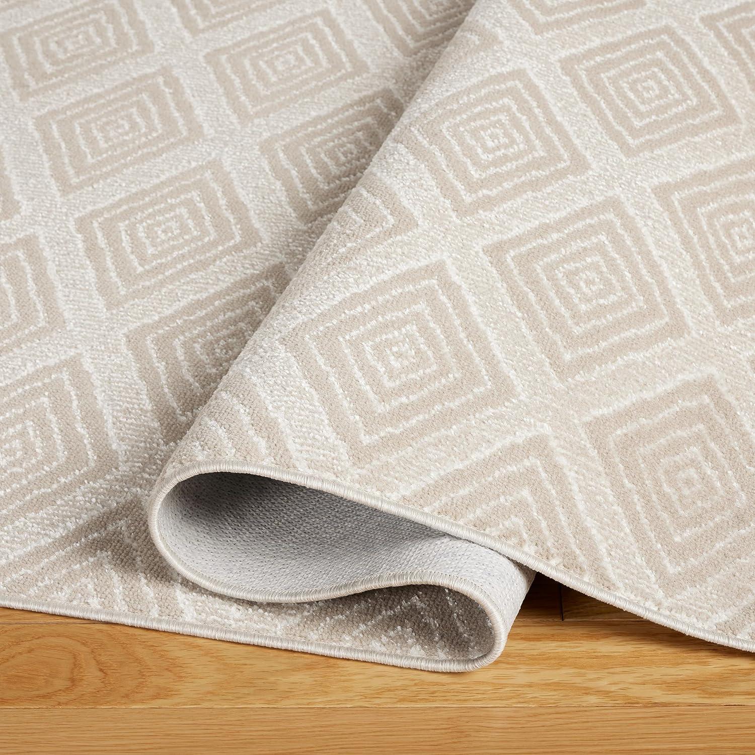 TOWN & COUNTRY EVERYDAY Rein Solid Diamond Everwash Non-Slip Backing Washable Area Rug Beige