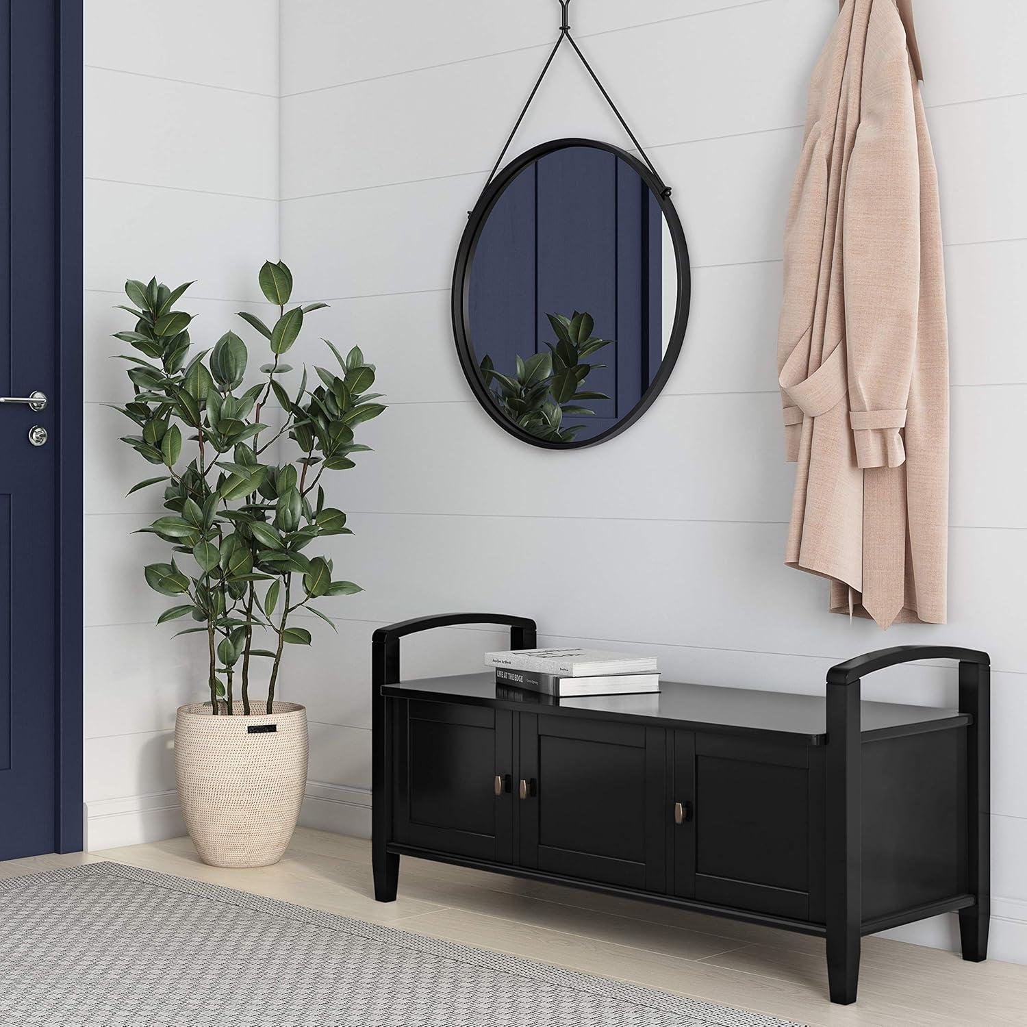 Rustic Natural Aged Brown Solid Wood Entryway Storage Bench
