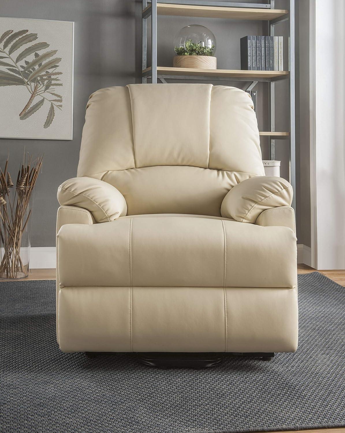 Luxurious Beige Faux Leather Massage Recliner with Power Lift