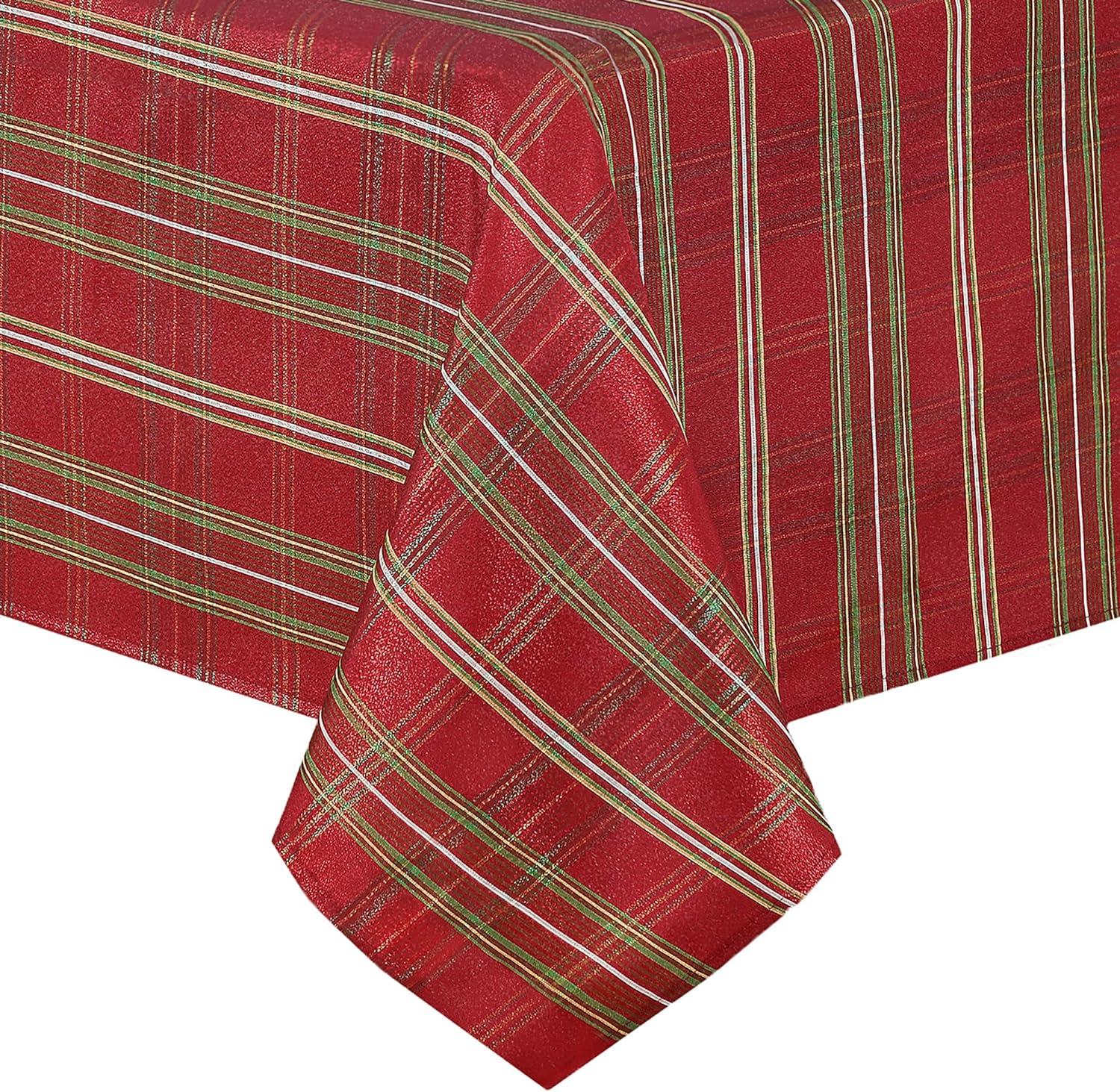 Elrene Shimmering Plaid Holiday Tablecloth ~ Red/Green -  Elrene Home Fashions