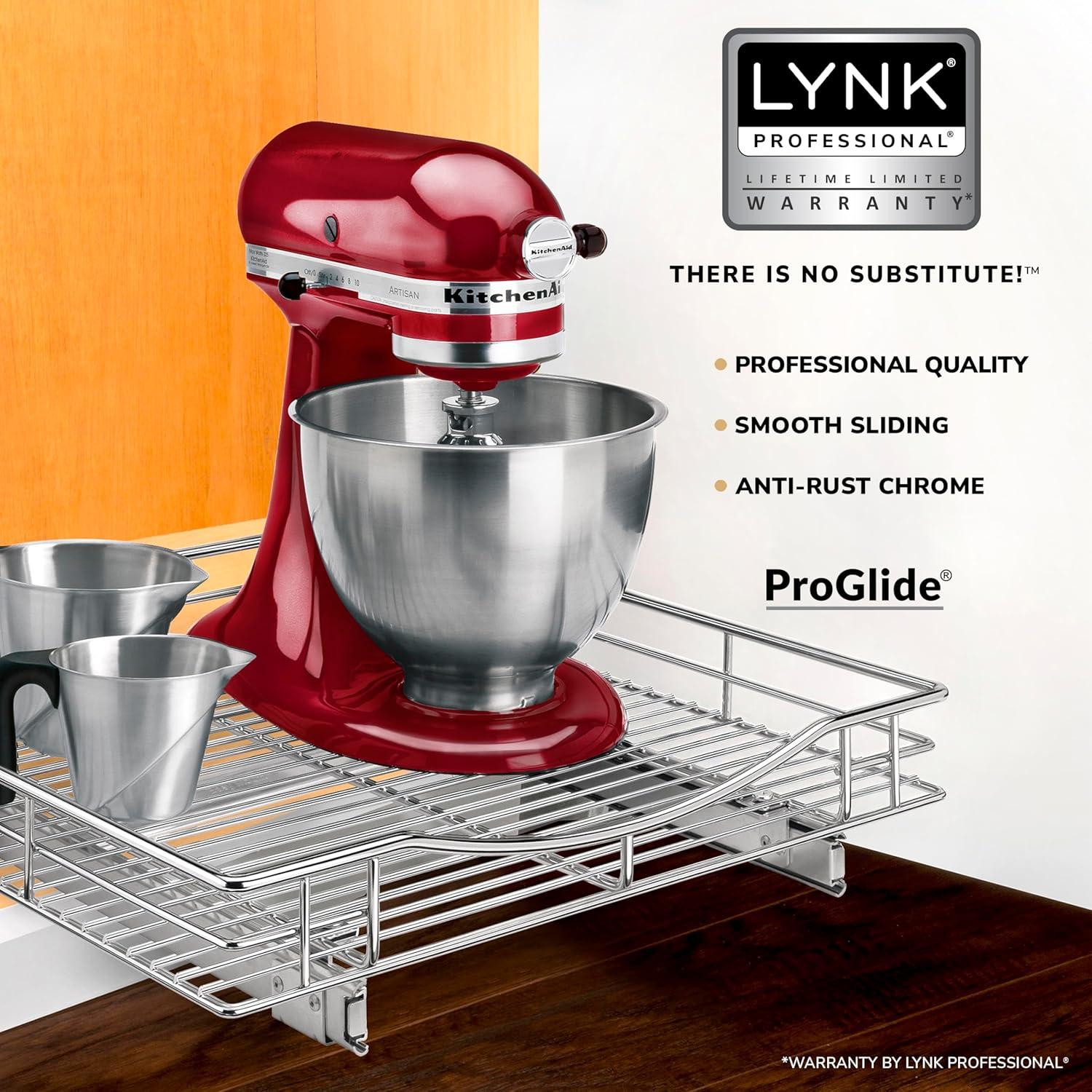 Lynk Professional 20" x 21" Slide Out Cabinet Organizer - Pull Out Under Cabinet Sliding Shelf: Chrome-Plated Kitchen Storage