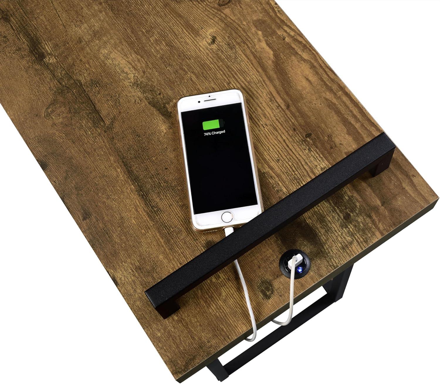 Coaster Maxwell Metal C-shaped Accent Table with USB Charging Port Brown