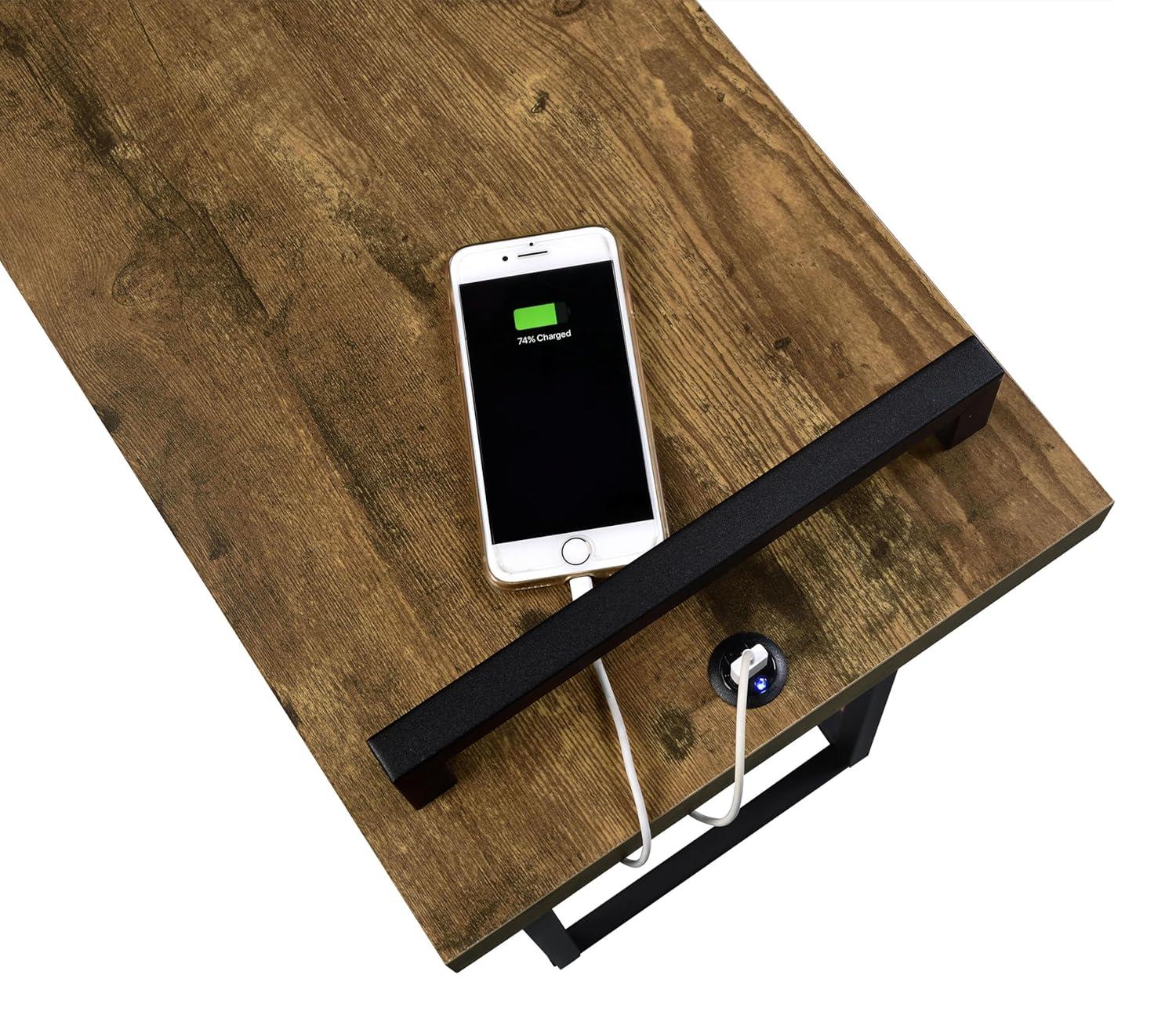 Coaster Maxwell Metal C-shaped Accent Table with USB Charging Port Brown