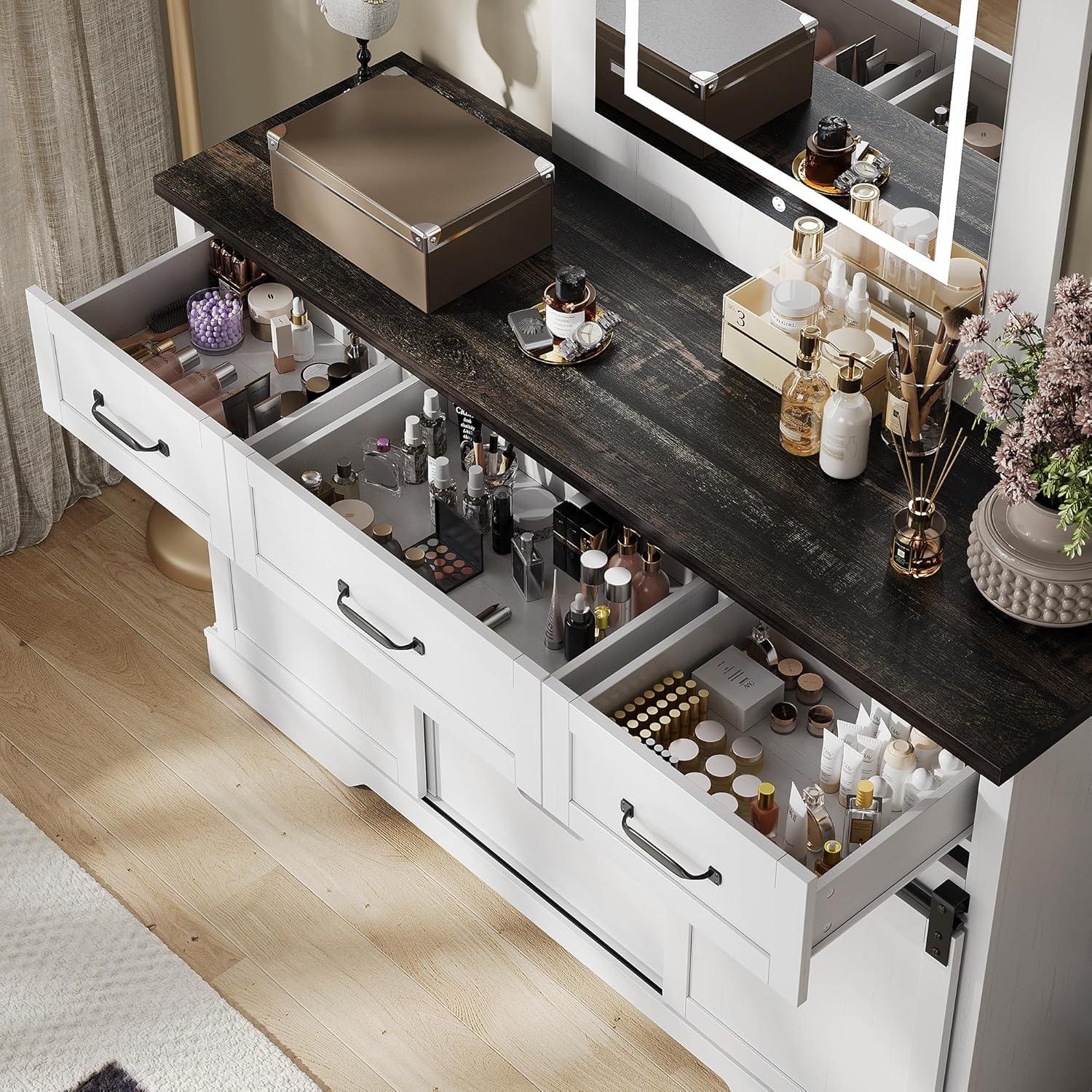 6 Drawers Dresser for Bedroom,Wood Dresser & Chest of Drawers with Sliding Barn Doors,Farmhouse Buffet Cabinet&TV Stand for Bedroom, Living Room,Kitchen