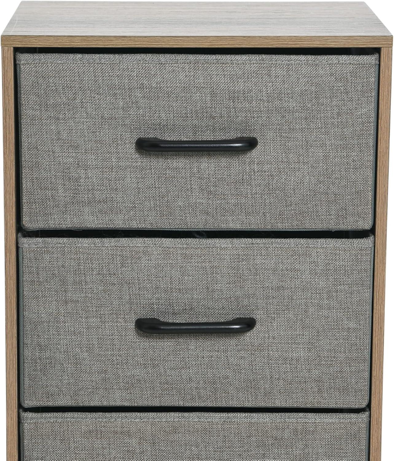 Household Essentials Dresser Nightstand Chest of Drawers Ashwood Rustic Wood Grain with 3 Grey Strorage Drawers