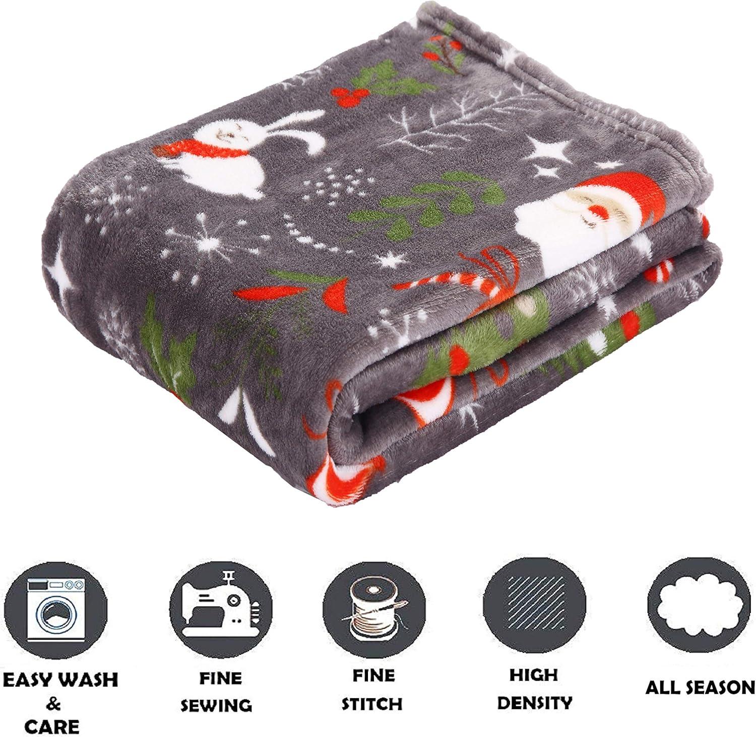 Elegant Comfort Luxury Ultra Plush Velvet Touch 50 X 60Inch Christmas Blanket, Cozy, Soft And Warm Holiday Printed Fleece, 50 X 60, Santa Snowman Gray