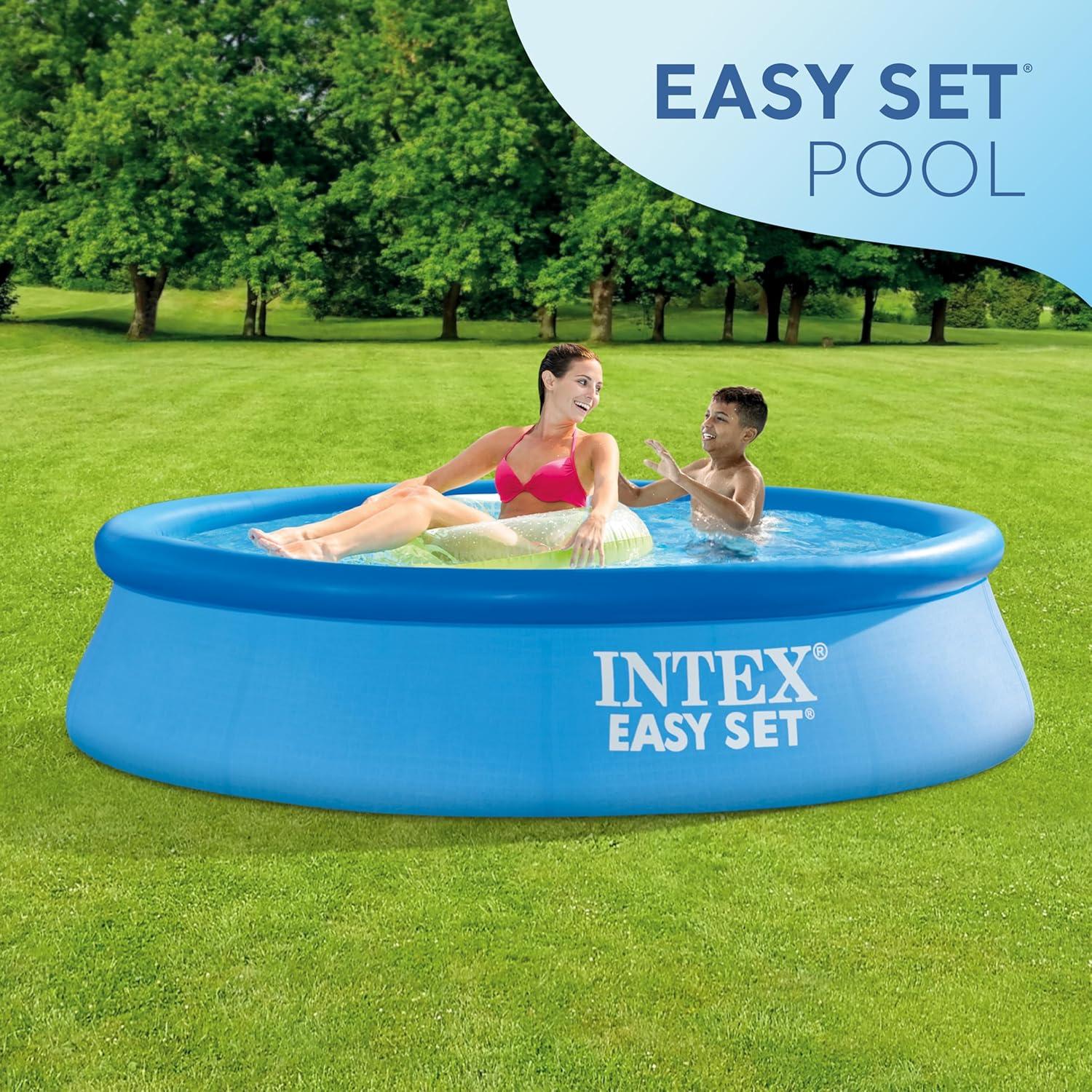 Intex  Easy Set Inflatable Puncture Resistant Above Ground Portable Outdoor Swimming Pool for Kids and Adults, Blue