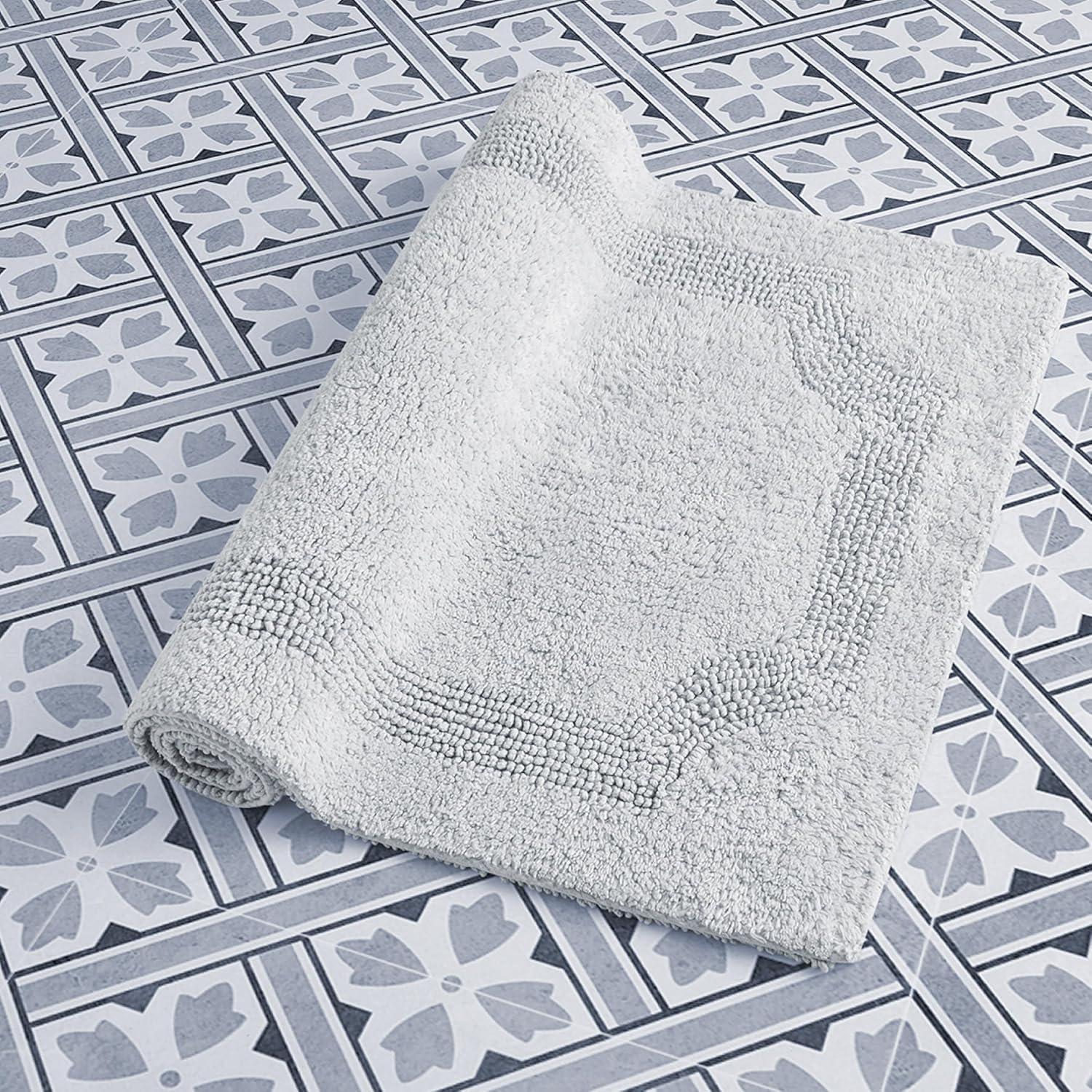 Laura Ashley Reversible Cotton 21 x 34 in. Bath Mat, Light Grey