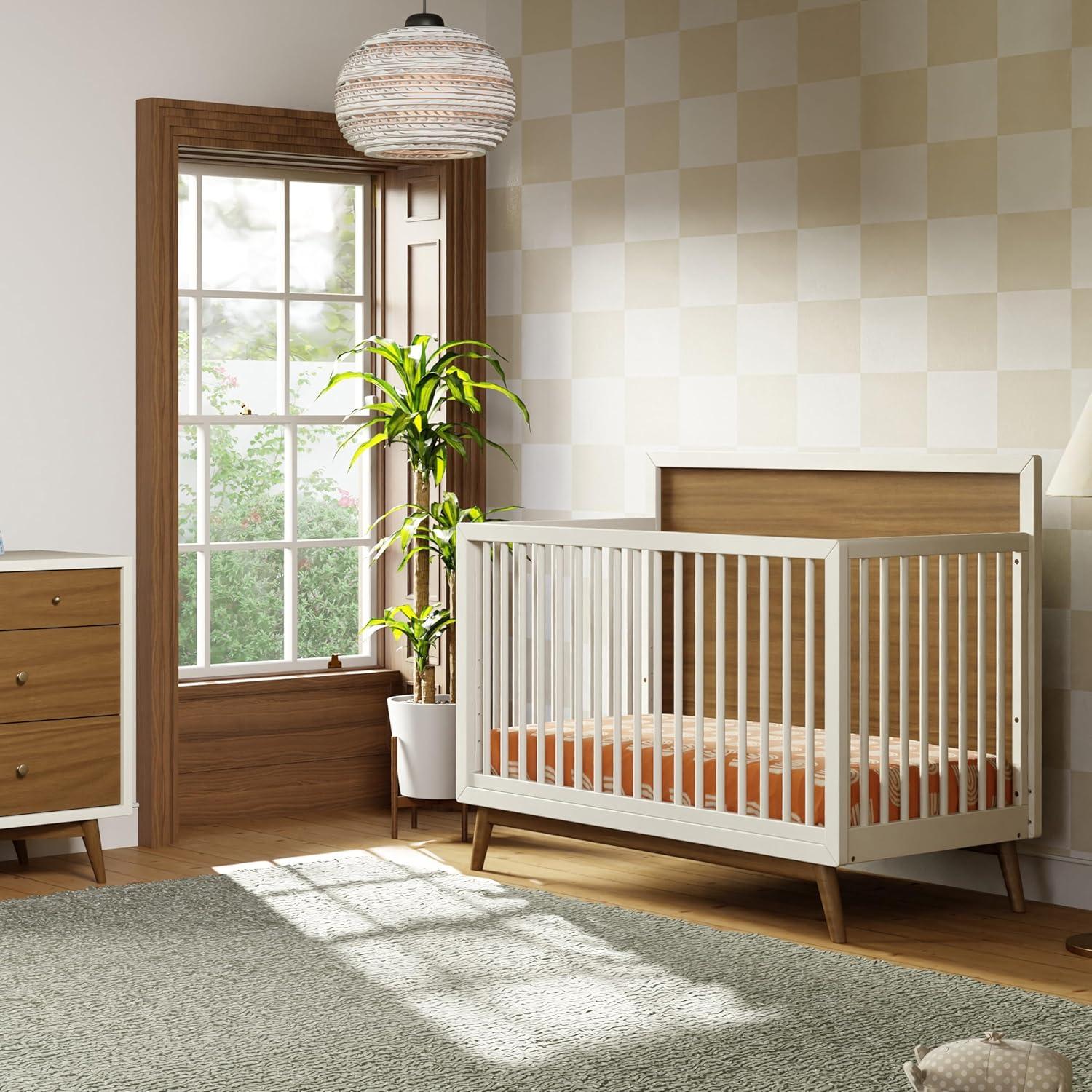 Babyletto Palma Mid-Century 4-in-1 Convertible Crib with Toddler Bed Conversion Kit