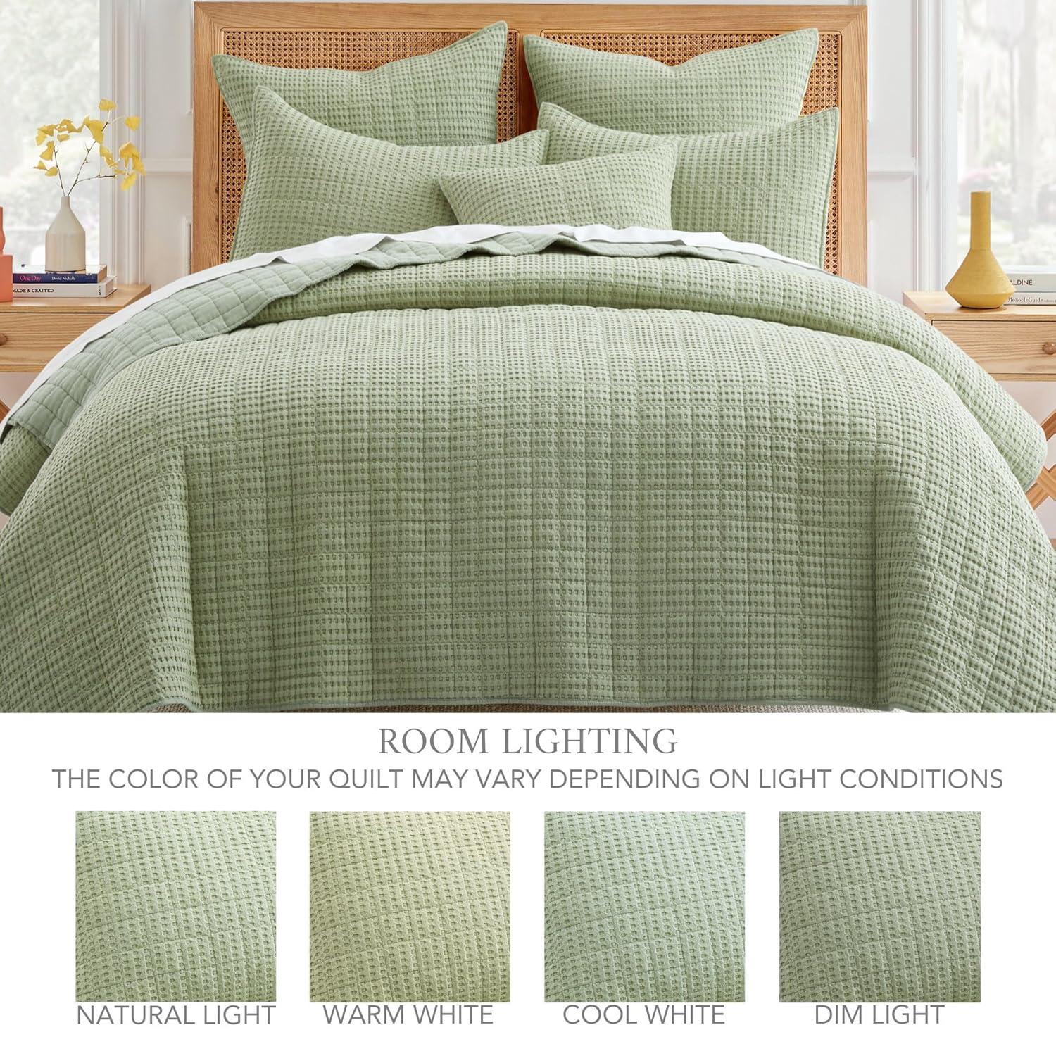 Mills Waffle Desert Green Twin Bedspread Set - Levtex Home
