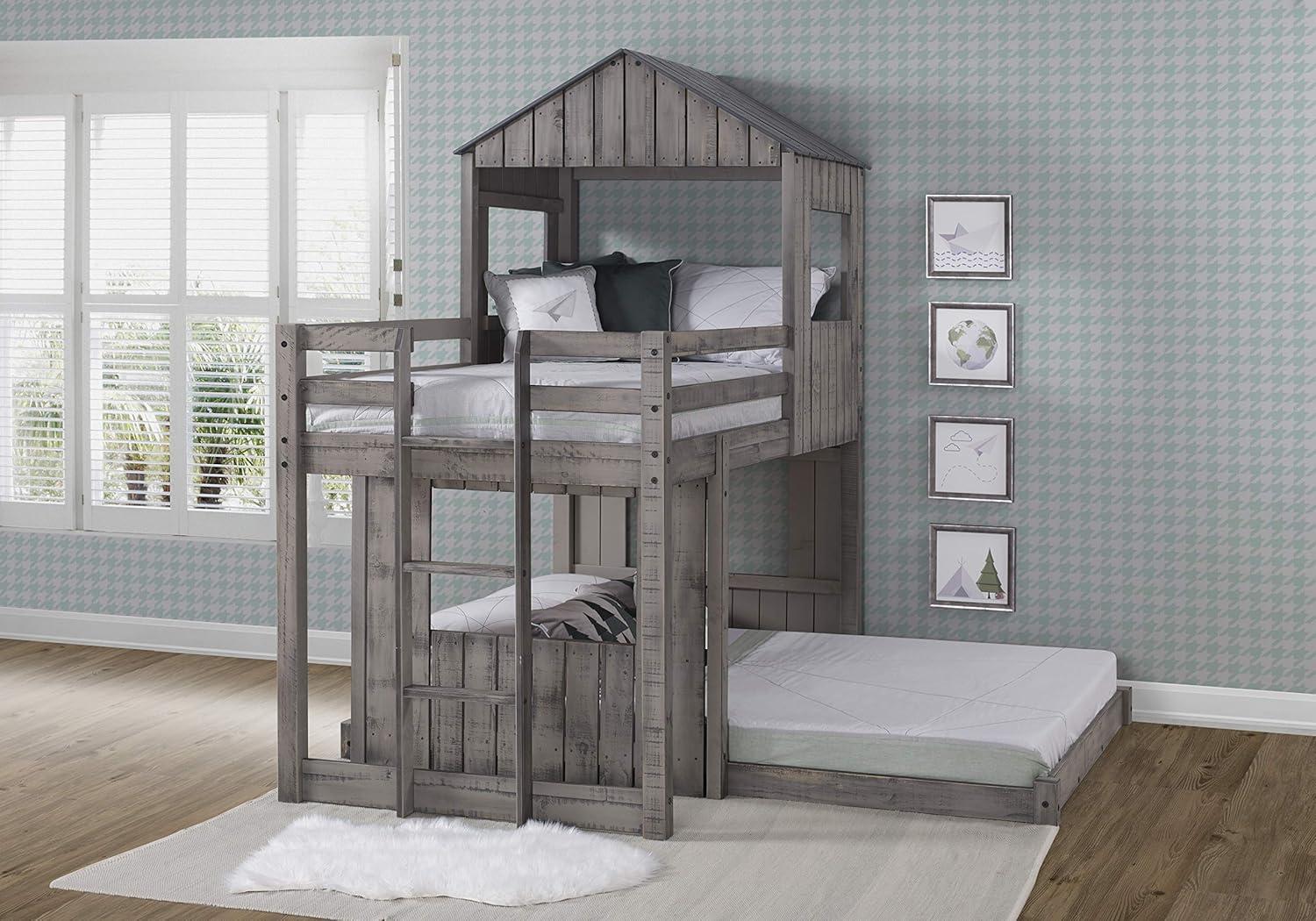 DONCO Twin over Full Campsite Loft BUNKBED Rustic Dirty Grey