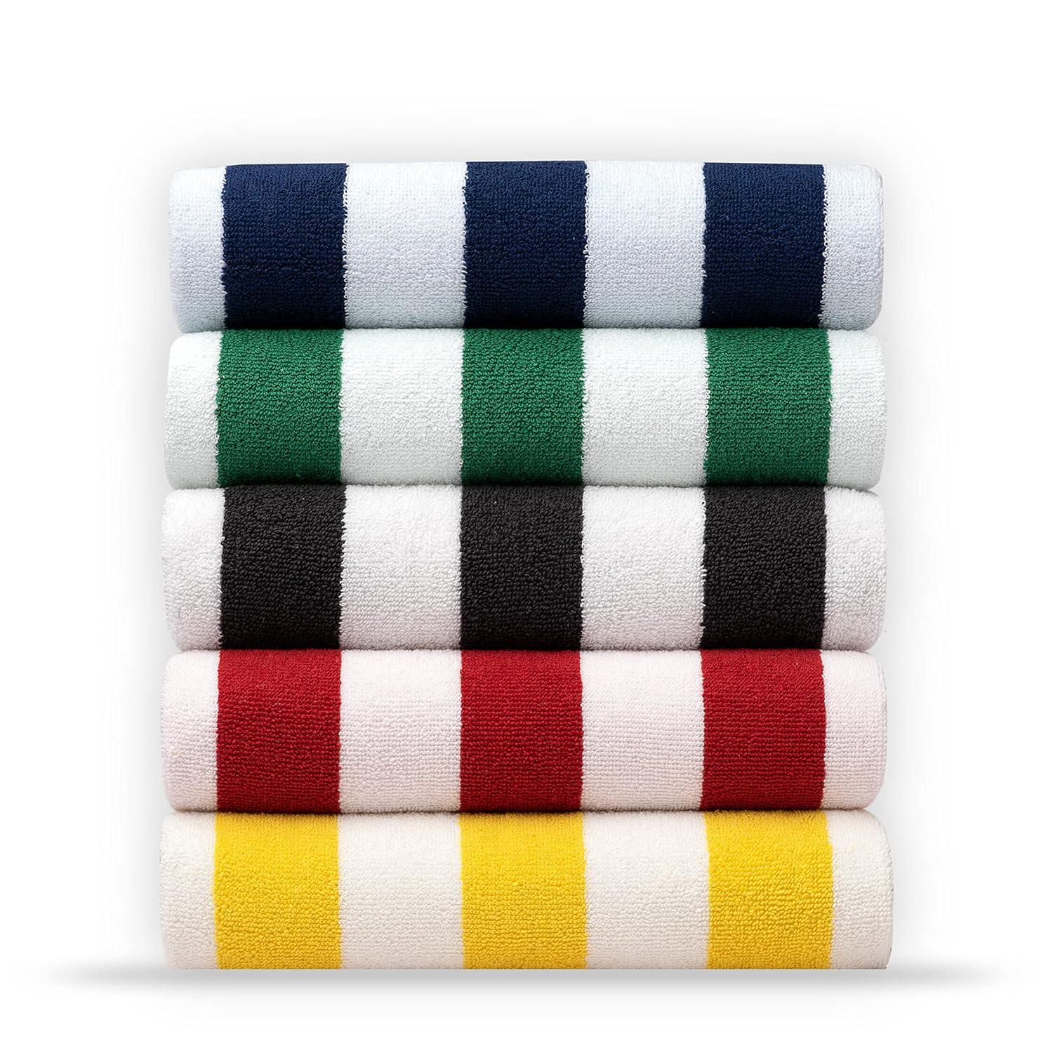 American Soft Linen Beach Towel, 100% Cotton Cabana Striped Beach Towel, 30 in by 60 in Soft Absorbent Beach Pool Towel
, Green