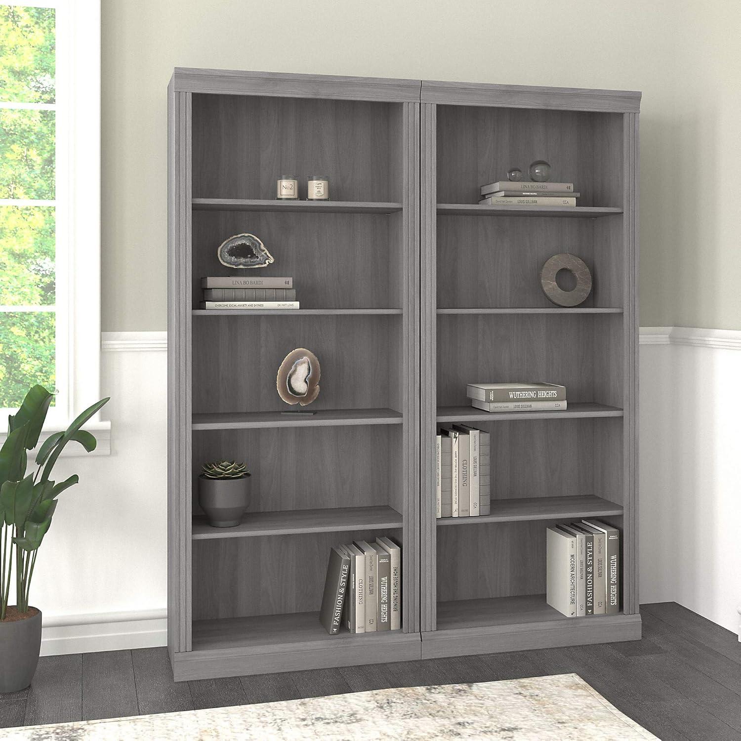 Modern Gray Adjustable Tall 5 Shelf Bookcase Set