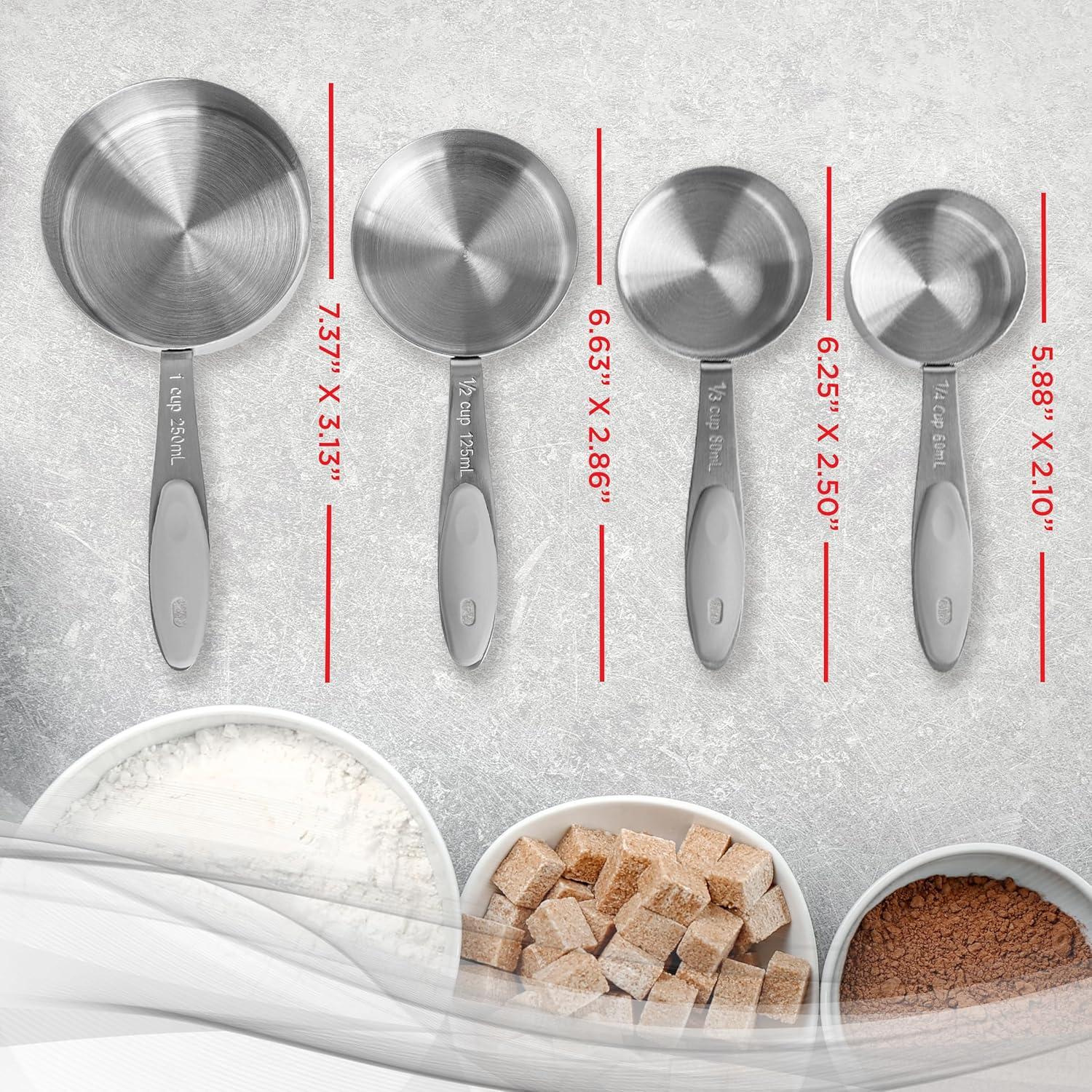 Huarll Holiday Clearance Measuring Tools, 4 Piece Stainless Measuring Cup Set With Storage Ring Silver, 4-Piece Measuring Cup and Spoon Set Silver