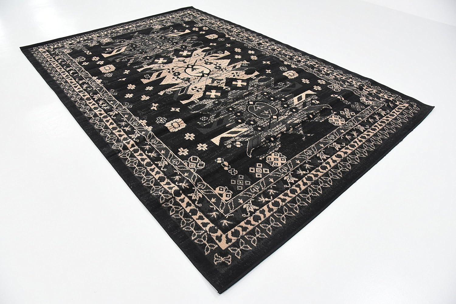 Black and Gray 6' x 9' Synthetic Rectangular Area Rug