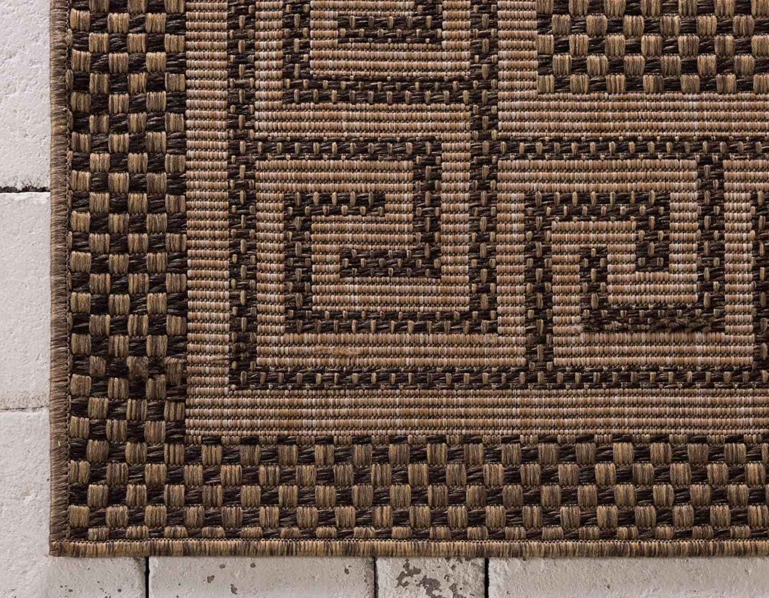 Brown Greek Key 7' x 10' Outdoor Flatweave Area Rug