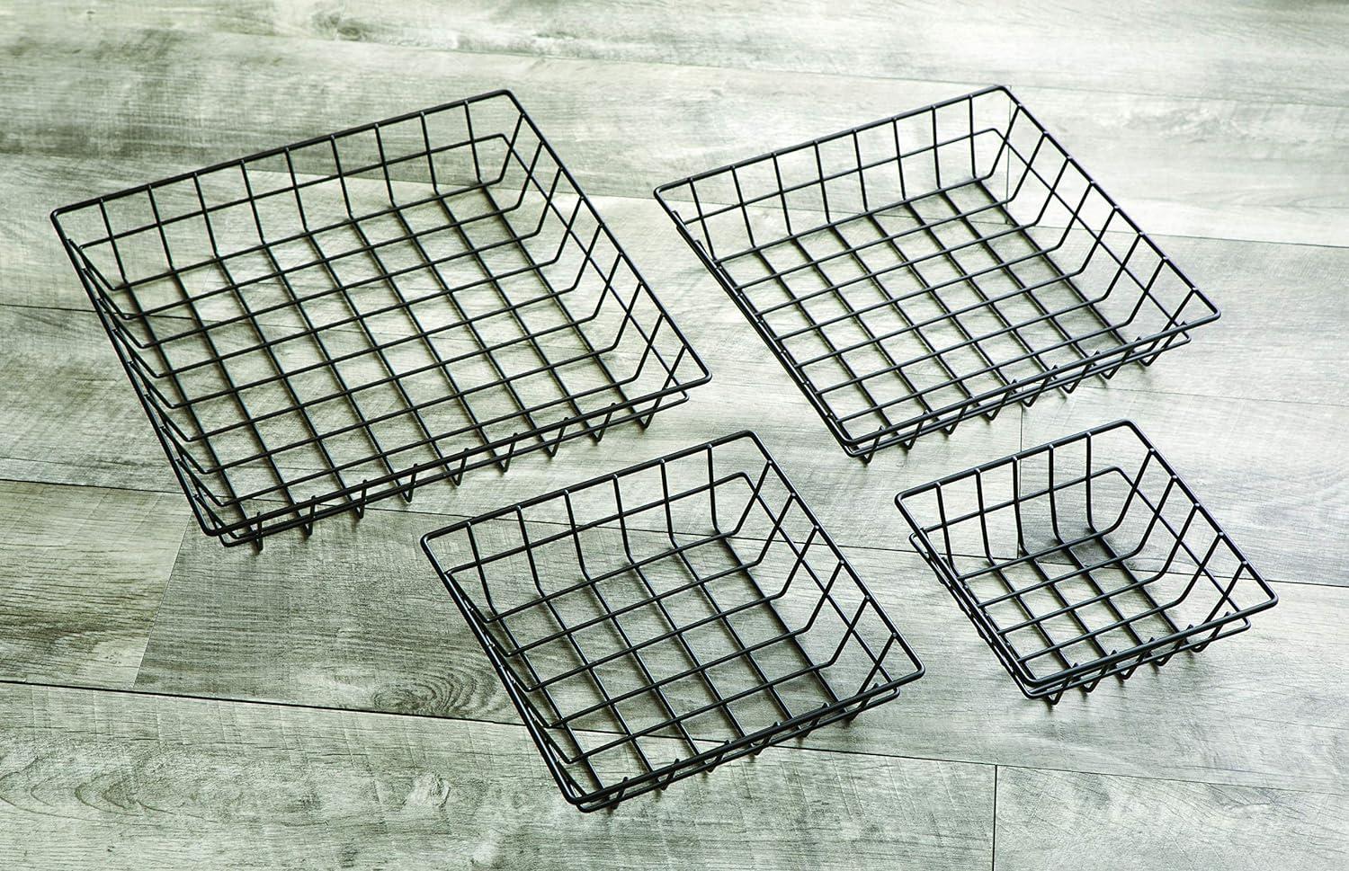 Black Metal Square Wire Grid Storage Basket