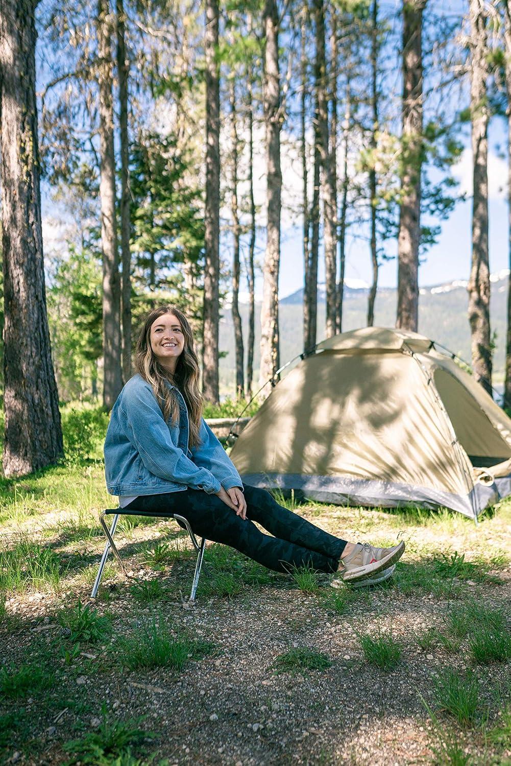 Compact Black Aluminum Folding Camp Stool