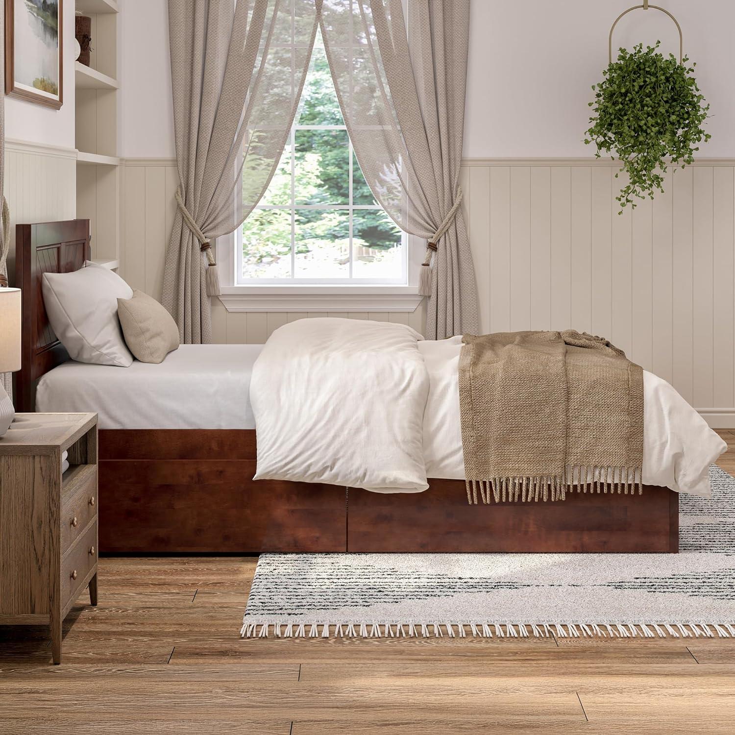 AFI Canyon Walnut Solid Wood Platform Bed with Matching Footboard & Storage Drawers, Queen