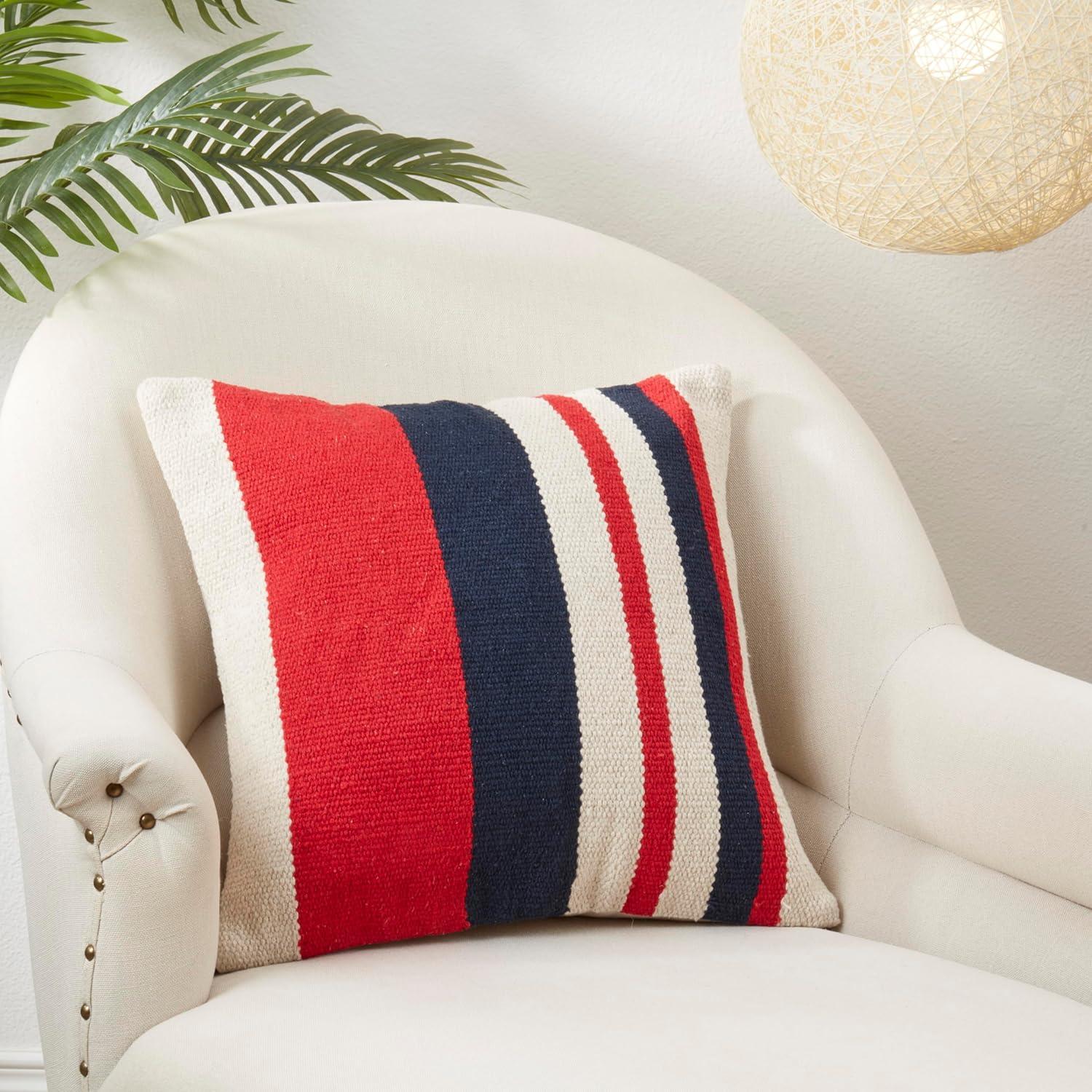 Saro Lifestyle American Dream Stripe Throw Pillow Cover, Multicolored, 18"x18"