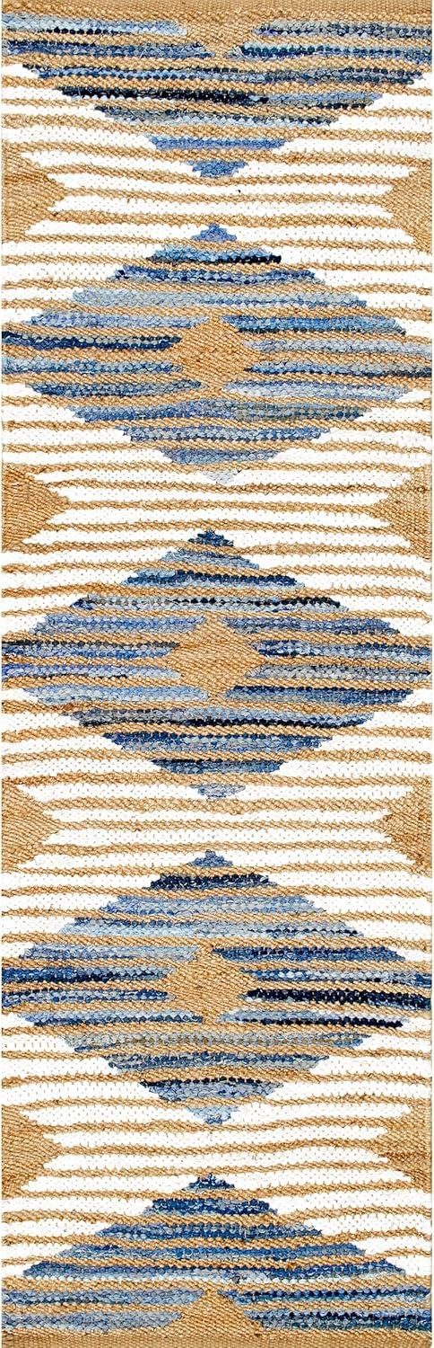 nuLOOM Hand Braided Marla Denim And Jute Diamonds Area Rug, Runner 2' 6" x 10', Off White
