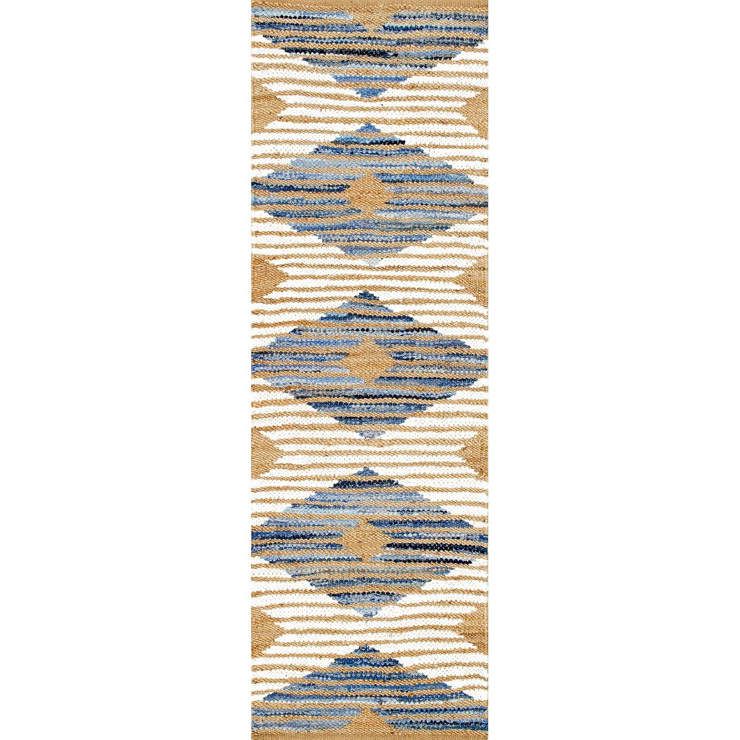 Nuloom Hand Braided Marla Denim And Jute Diamonds Area Rug, Runner 2' 6" x 10', Off White