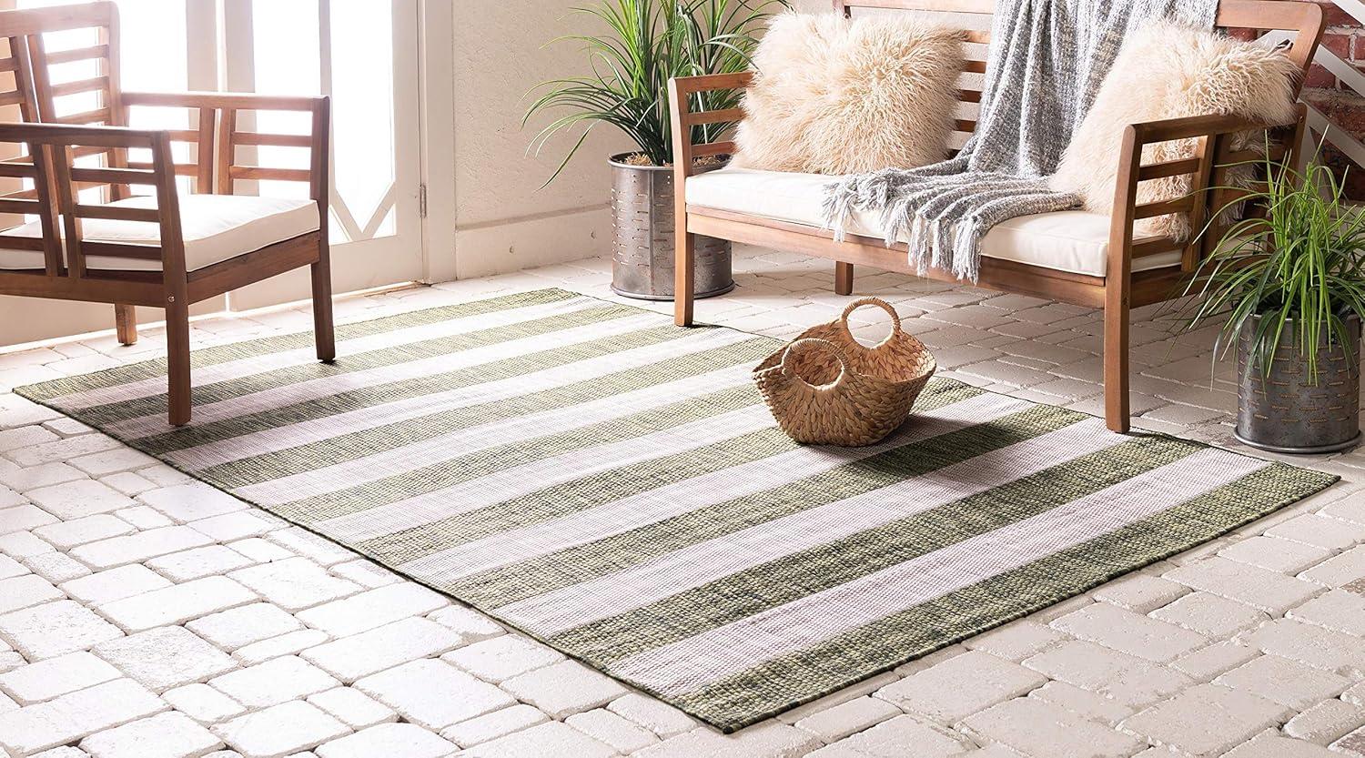 Unique Loom Outdoor Striped Distressed Stripe Striped Woven Area Rug