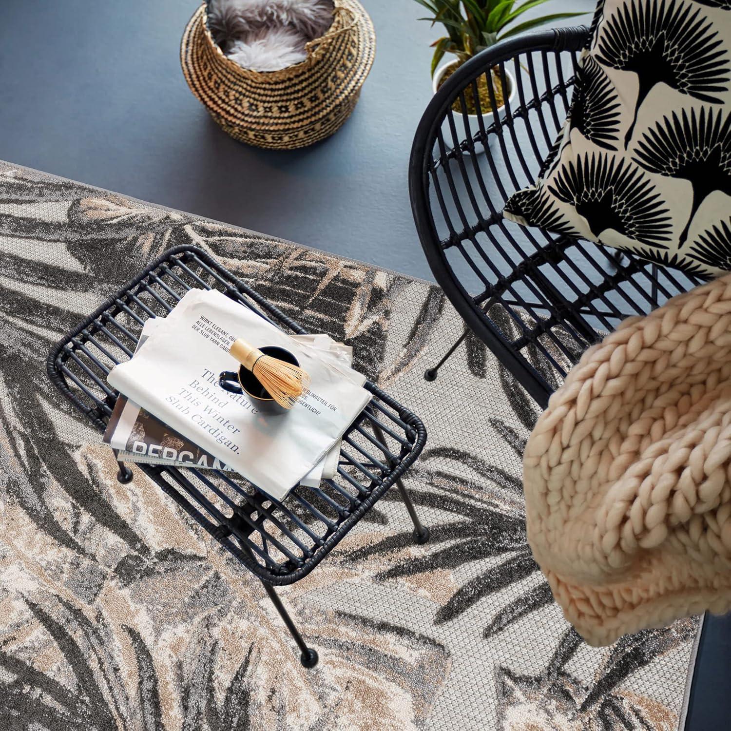 World Rug Gallery Floral Leaves Indoor/Outdoor Area Rug - Gray 7'10" x 10':  Weather-Resistant,  Low Pile,  Patio Rug