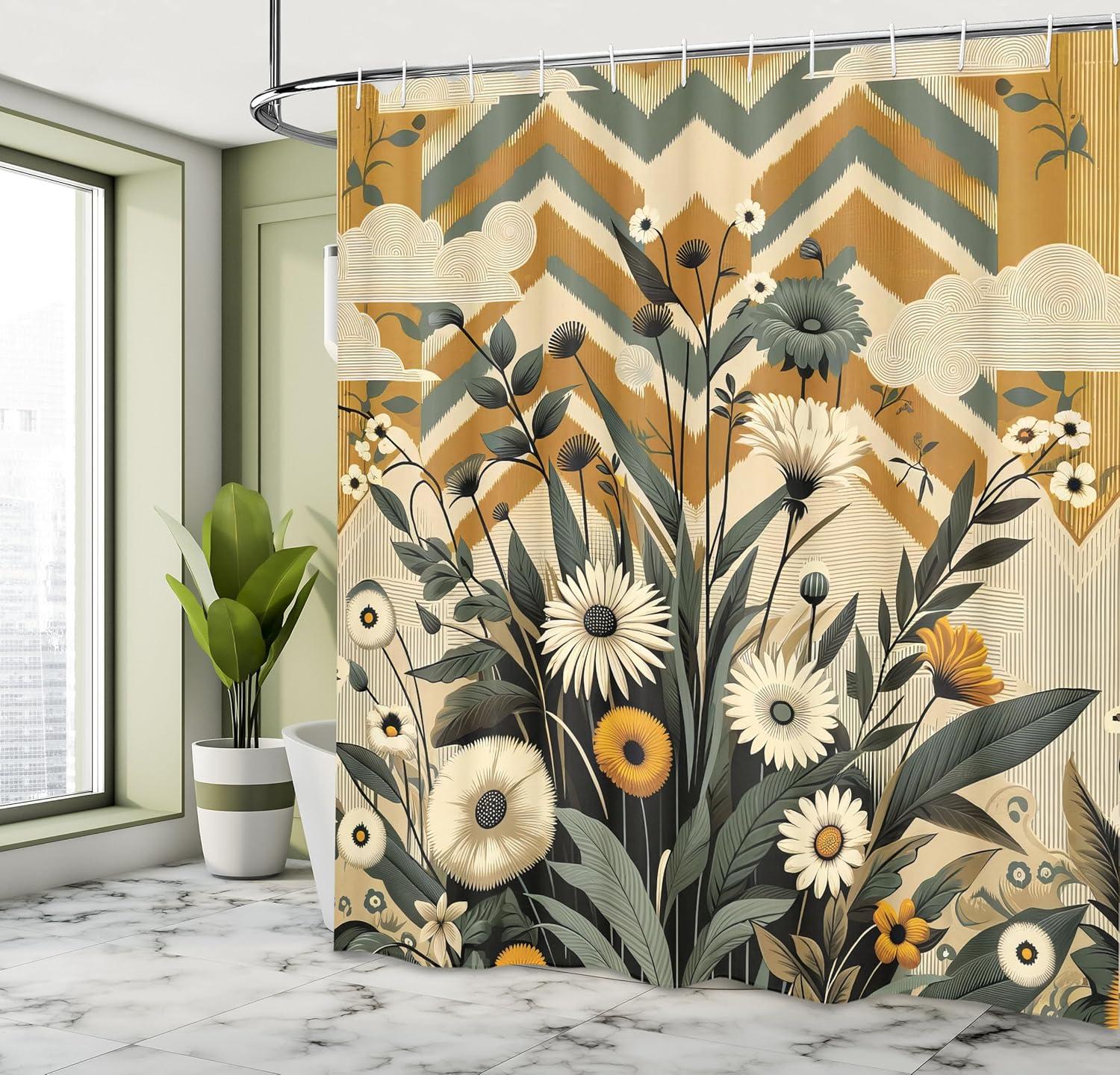 Ambesonne Floral Shower Curtain with Hooks Included