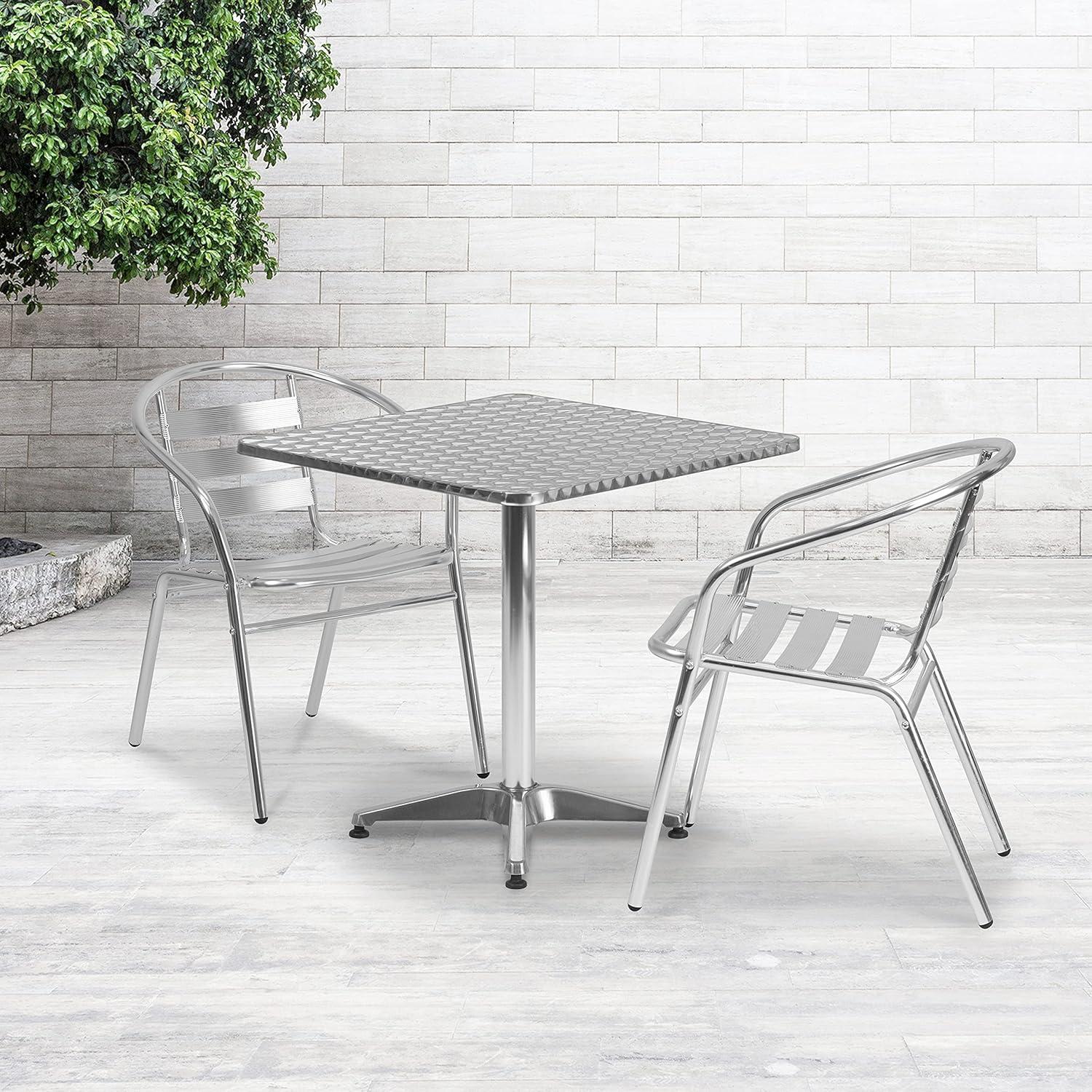 Flash Furniture Lila 27.5'' Square Aluminum Indoor-Outdoor Table Set with 2 Slat Back Chairs